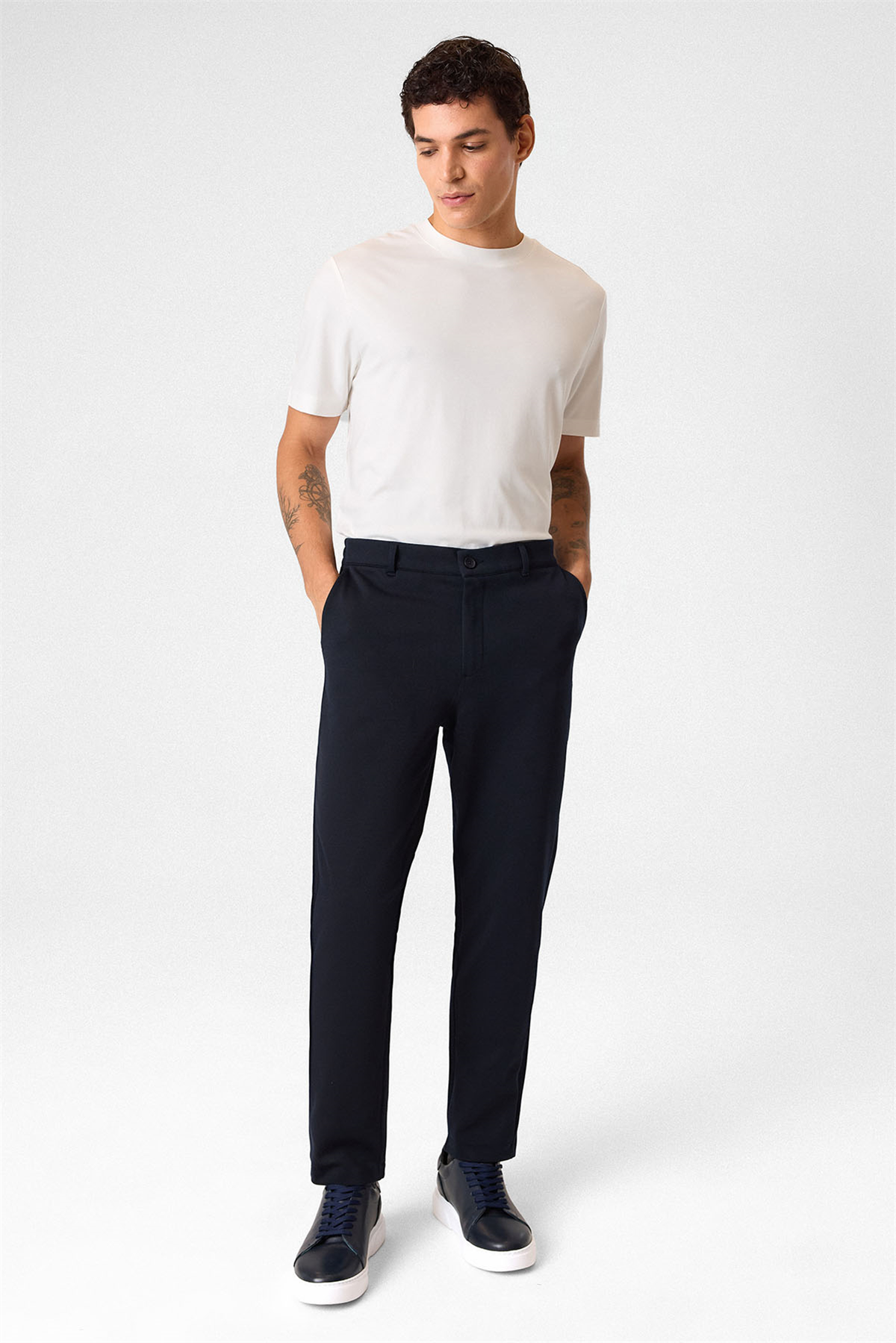 Regular Fit Diagonel Lacivert Jogger Pantolon
