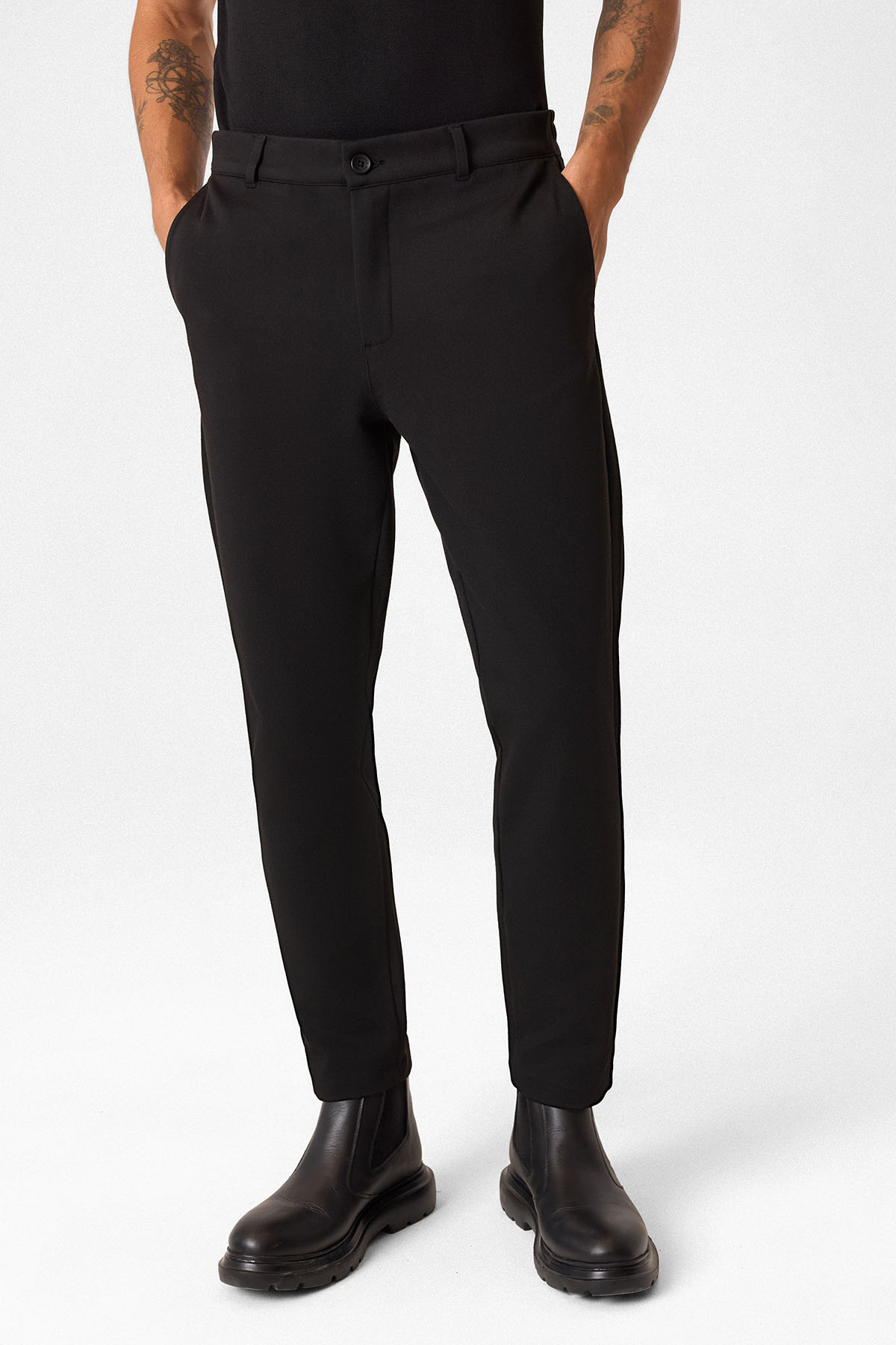 Regular Fit Diagonel Siyah Jogger Pantolon