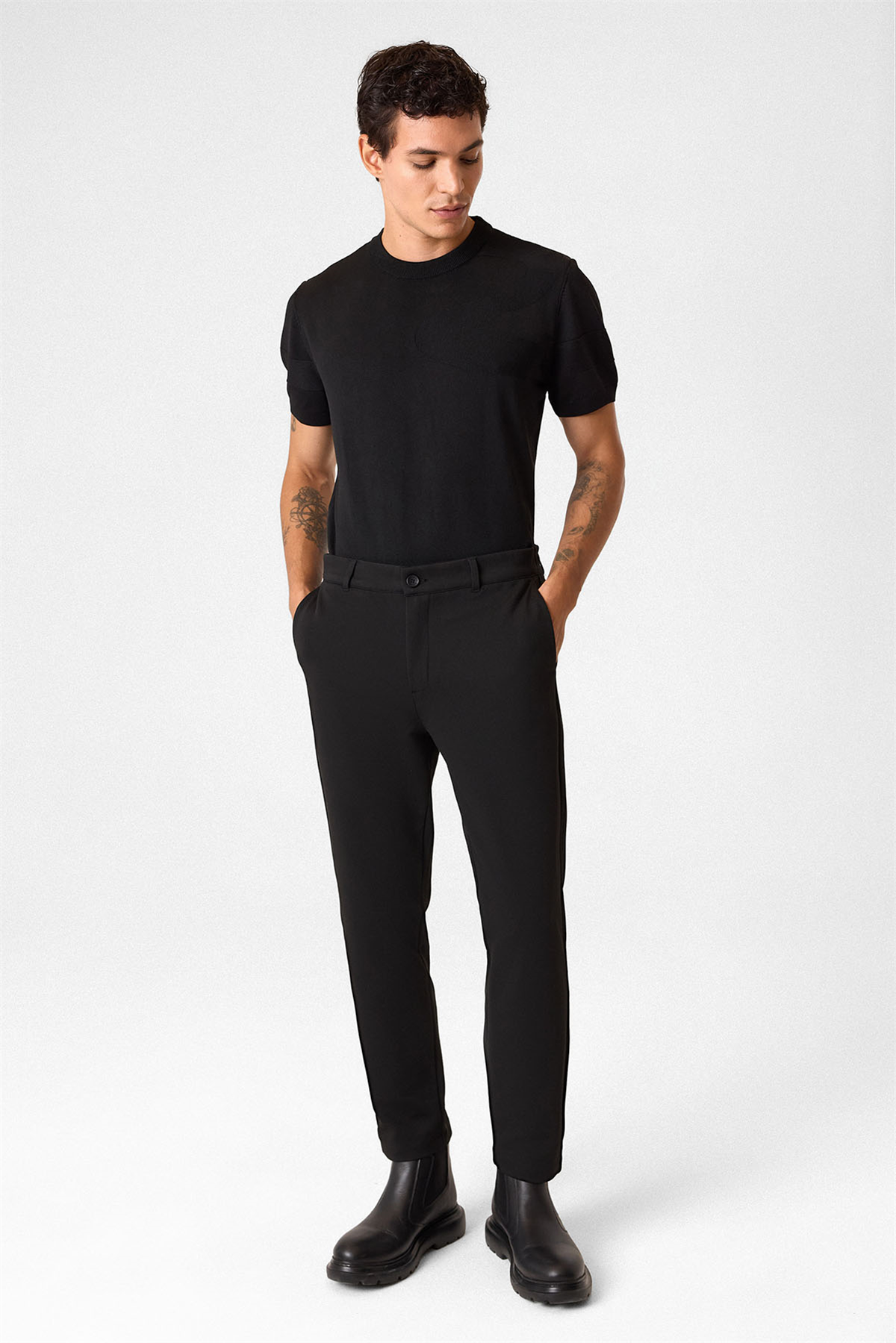 Regular Fit Diagonel Siyah Jogger Pantolon