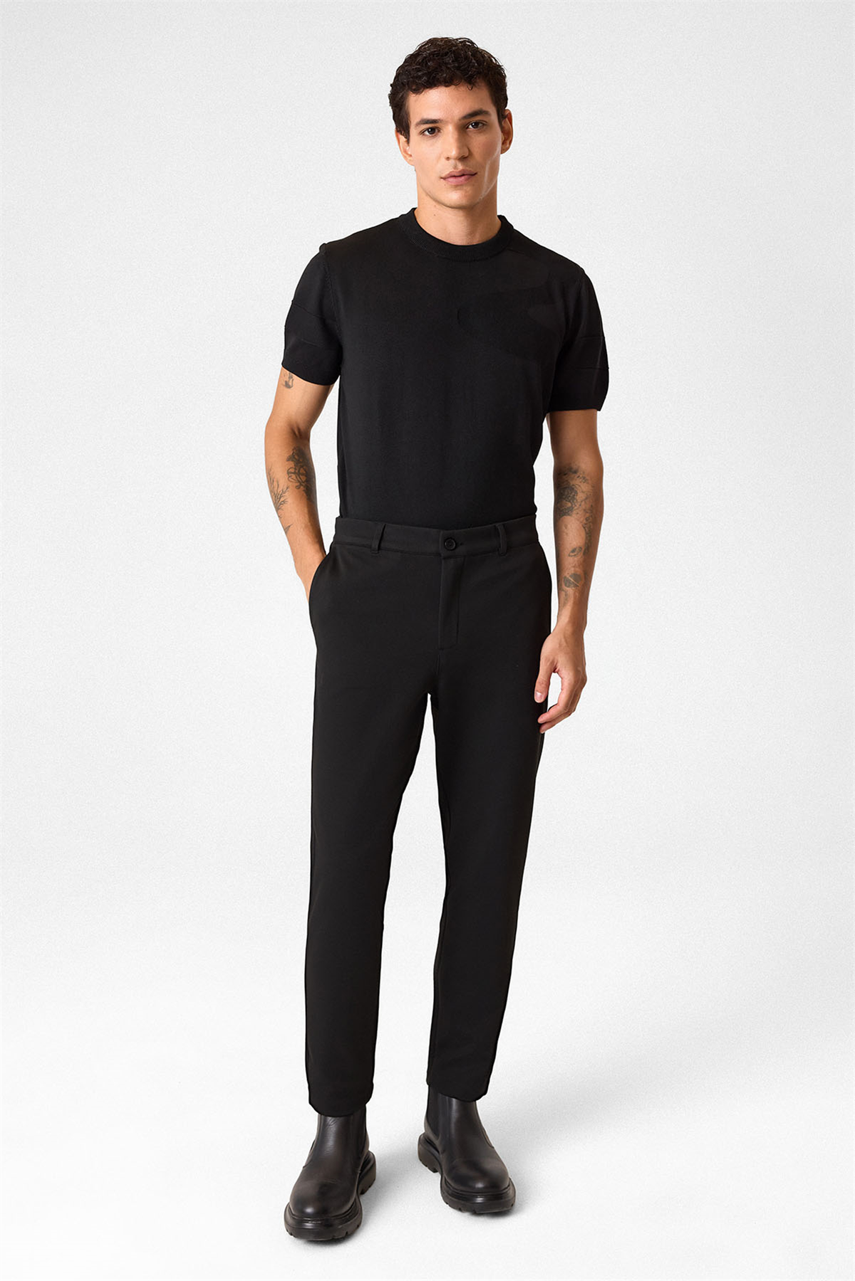 Regular Fit Diagonel Siyah Jogger Pantolon