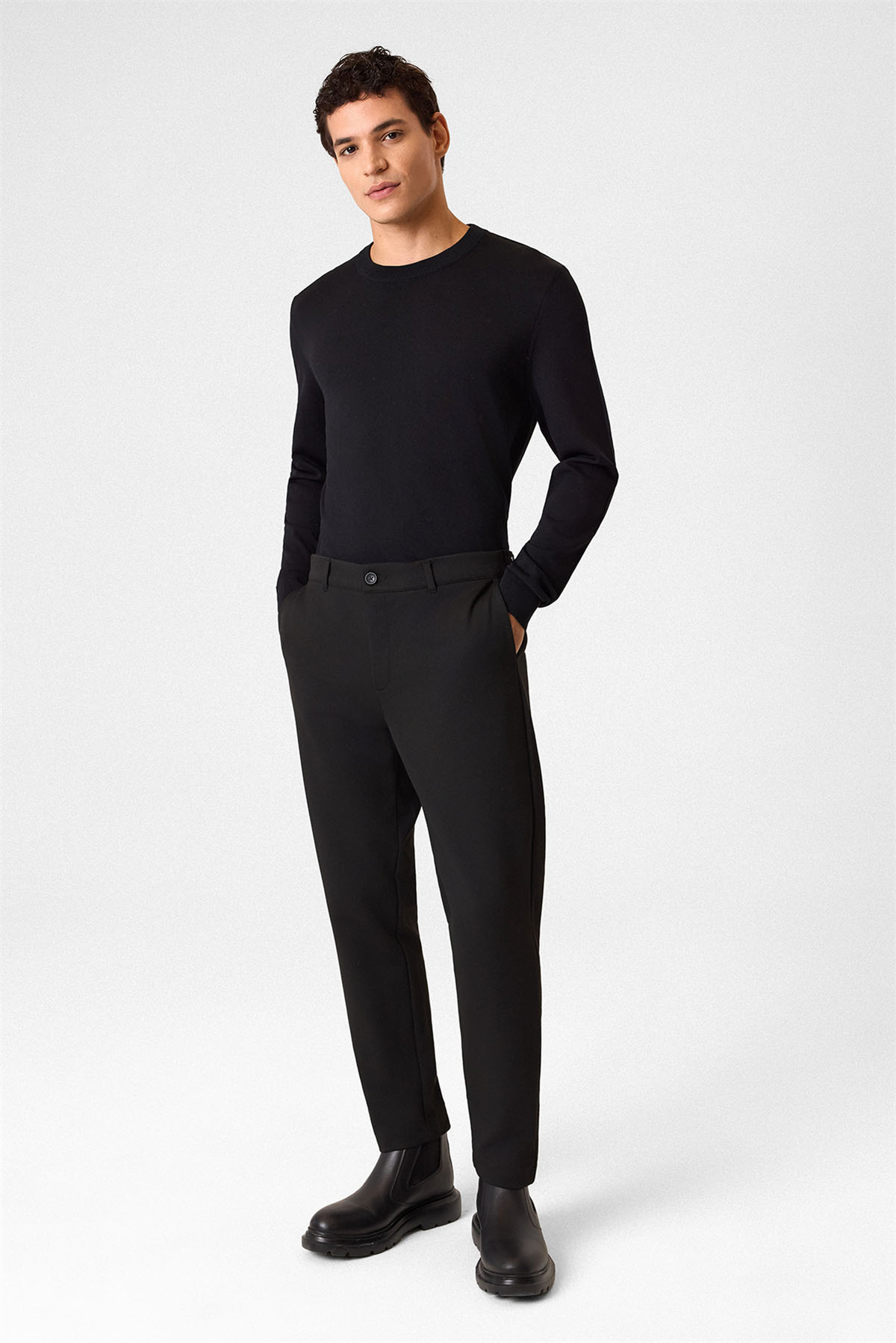 Regular Fit Diagonel Siyah Jogger Pantolon