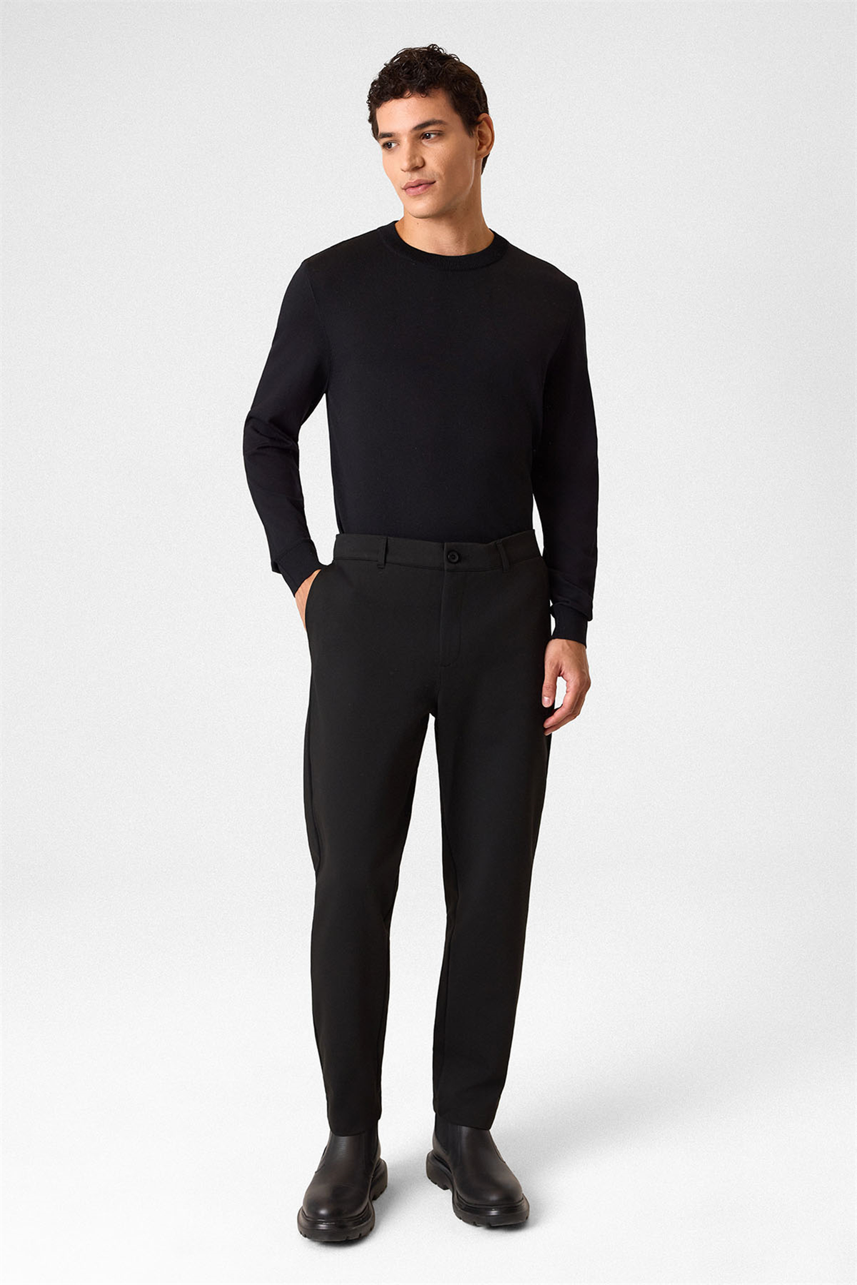 Regular Fit Diagonel Siyah Jogger Pantolon