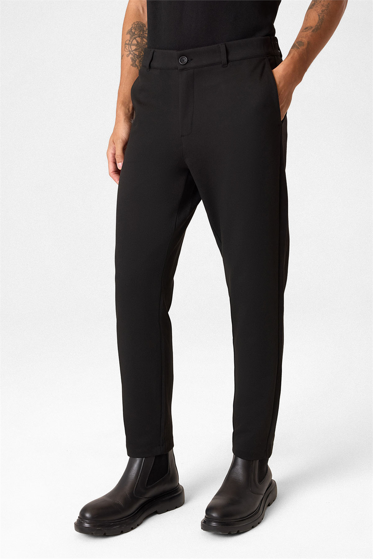Regular Fit Diagonel Siyah Jogger Pantolon