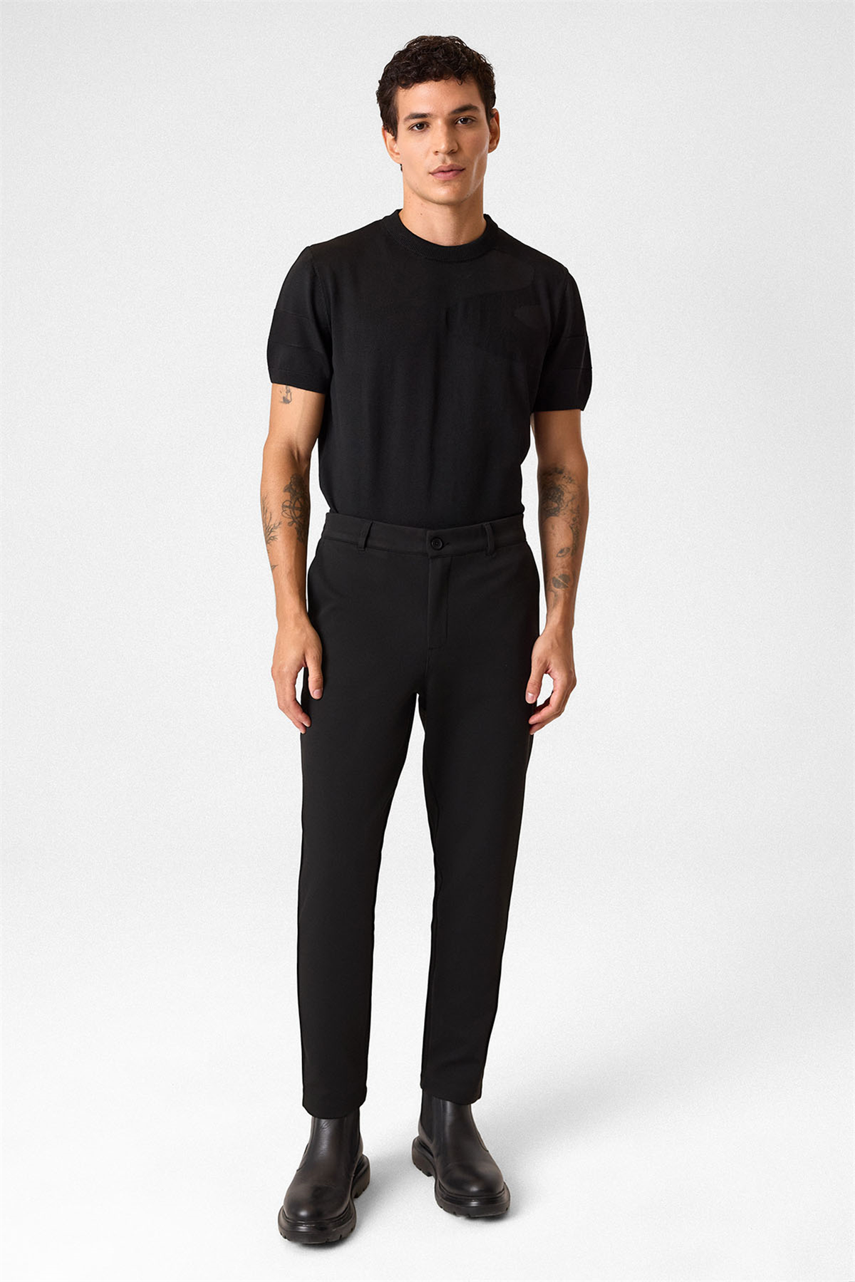 Regular Fit Diagonel Siyah Jogger Pantolon