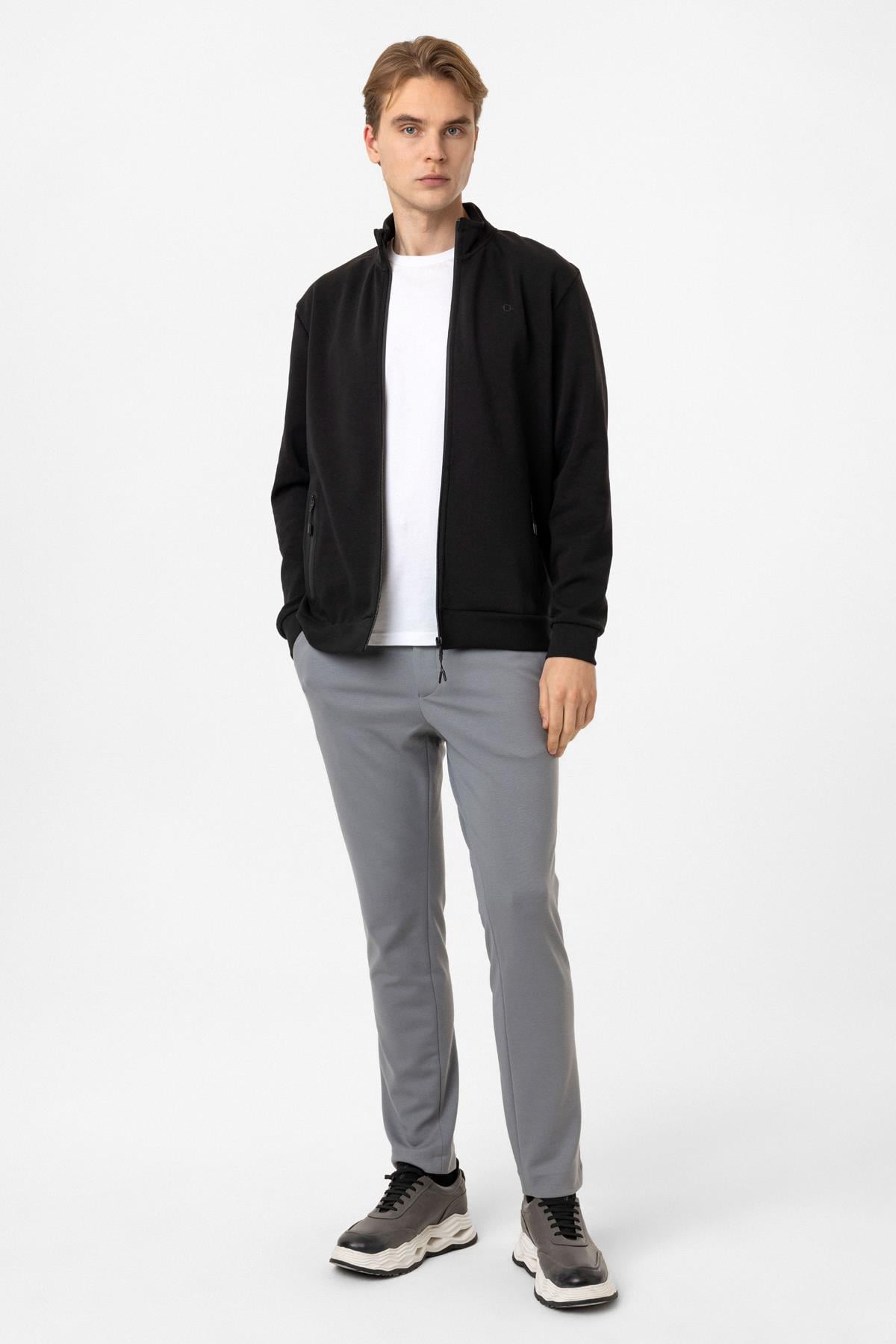 Regular Fit Dik Yaka Fermuarlı Sweatshirt