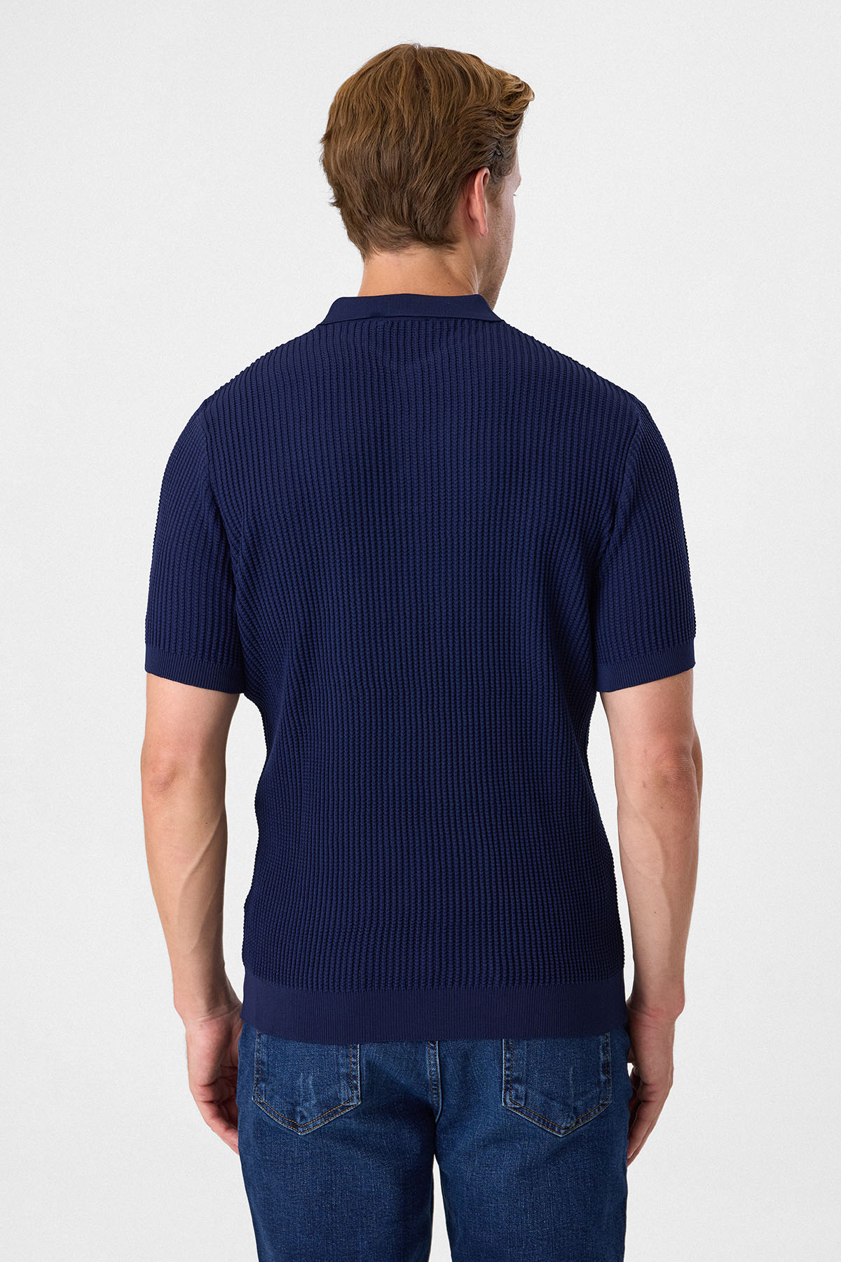 Regular Fit Lacivert Düğmesiz Polo Yaka Triko Tişört