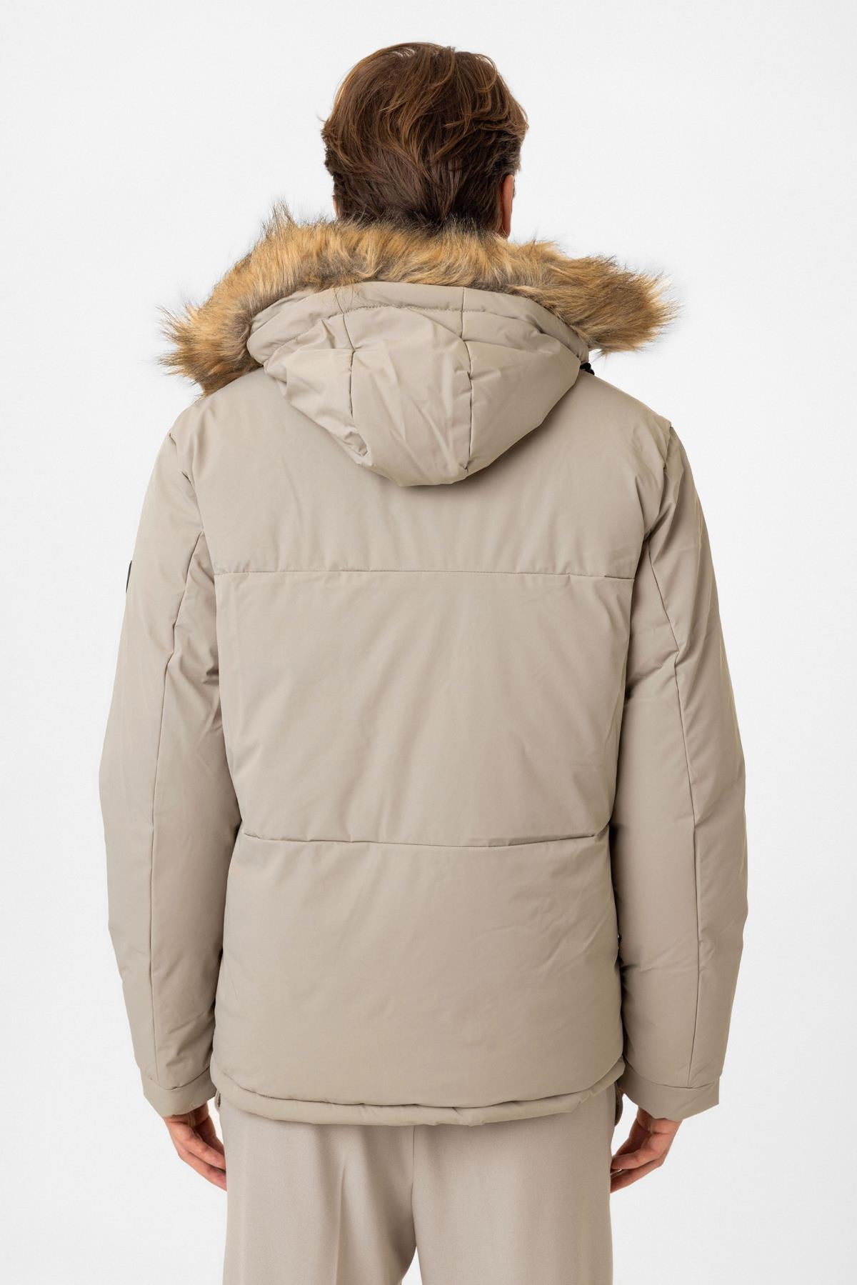 Regular Fit Puffer Kapüşon Kürklü Mont