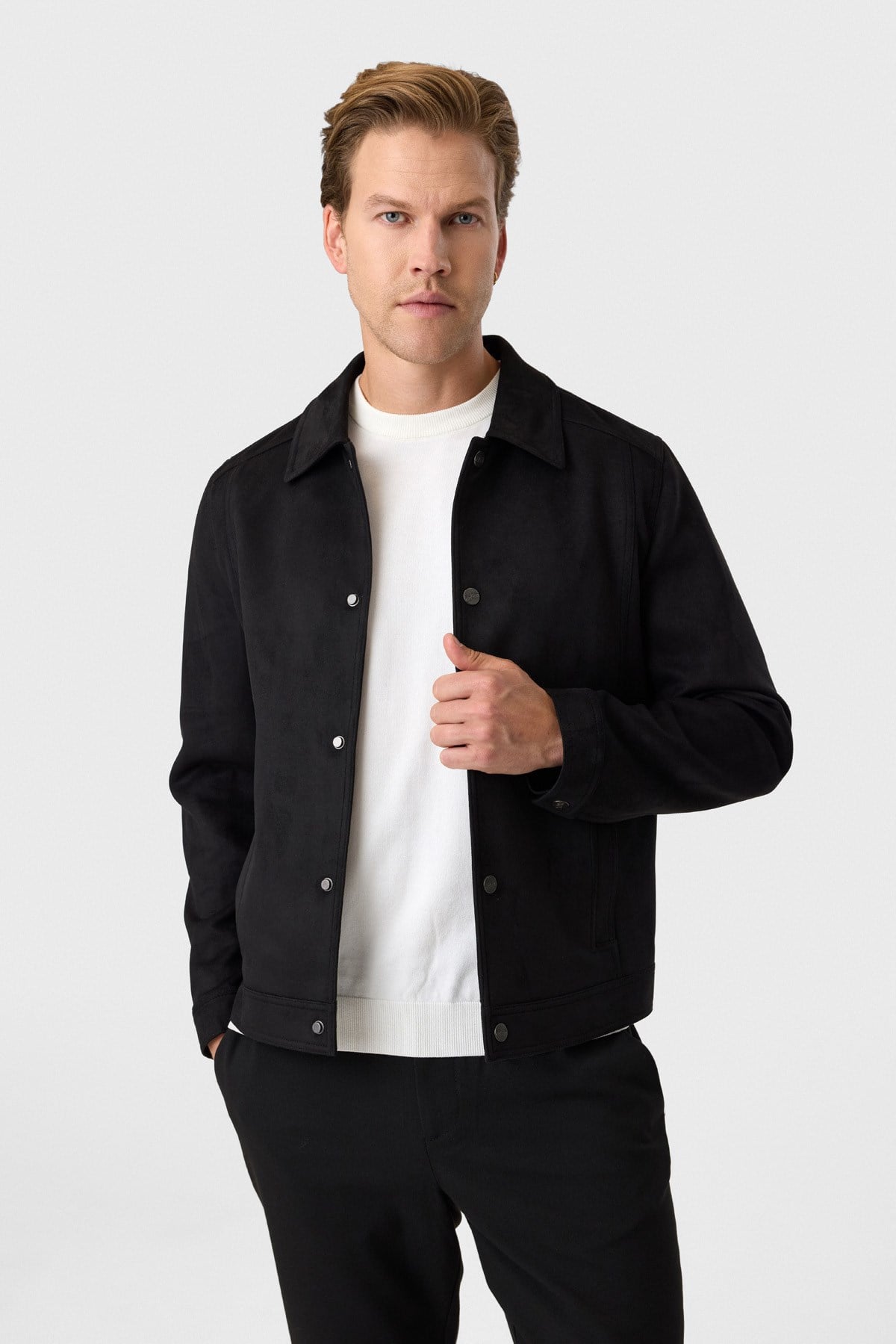 Regular Fit Siyah Süet Mont