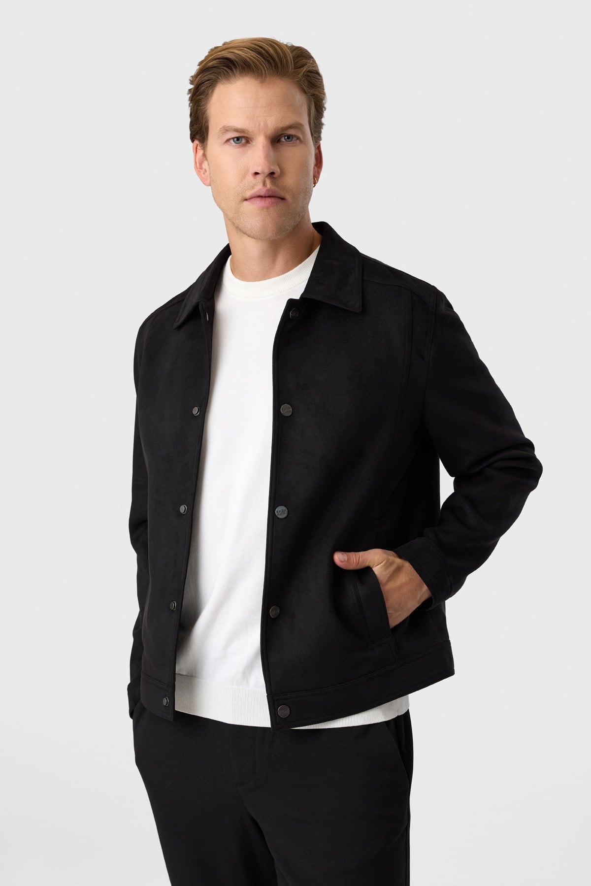Regular Fit Siyah Süet Mont