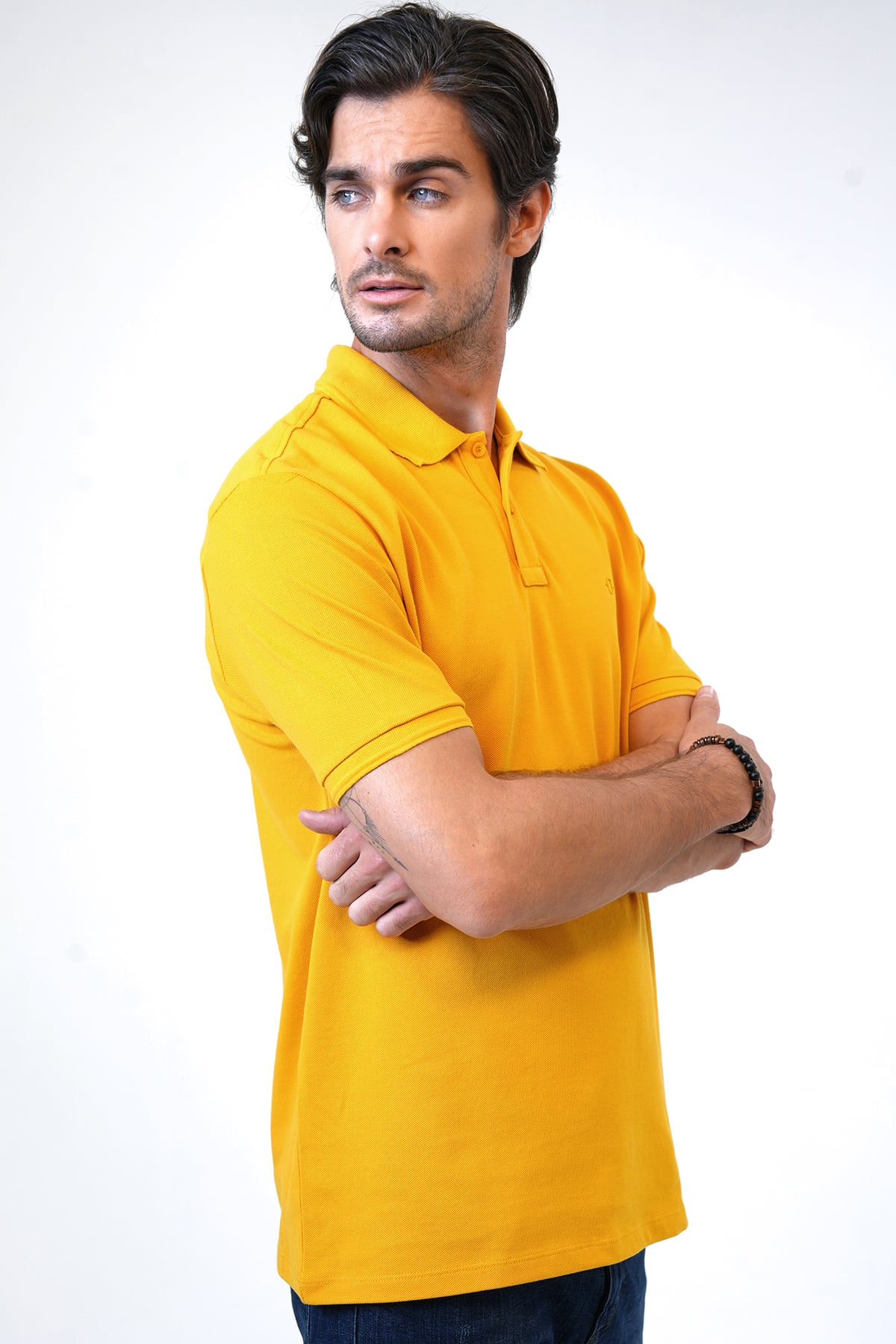 Sarı Relaxed Fit %100 Pamuk Polo Yaka Tişört