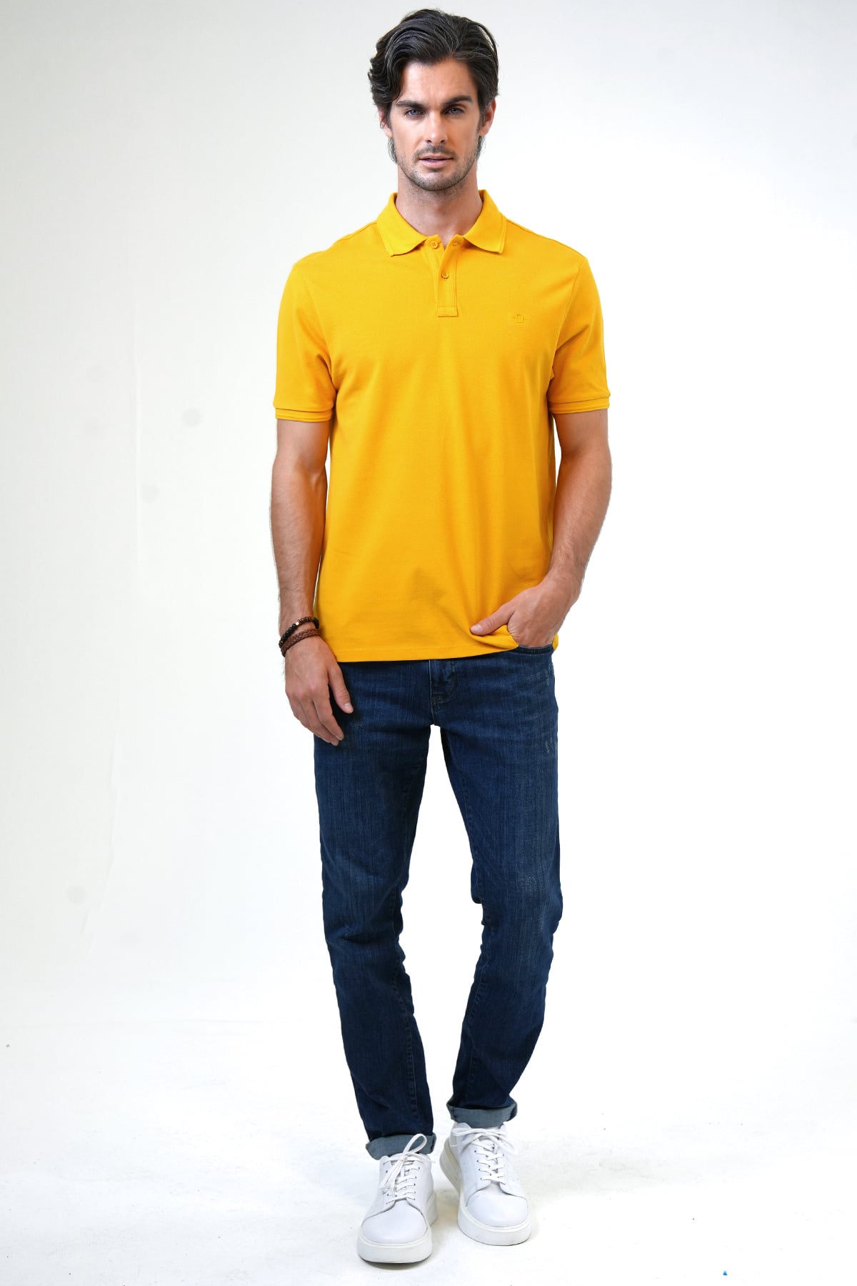 Sarı Relaxed Fit %100 Pamuk Polo Yaka Tişört