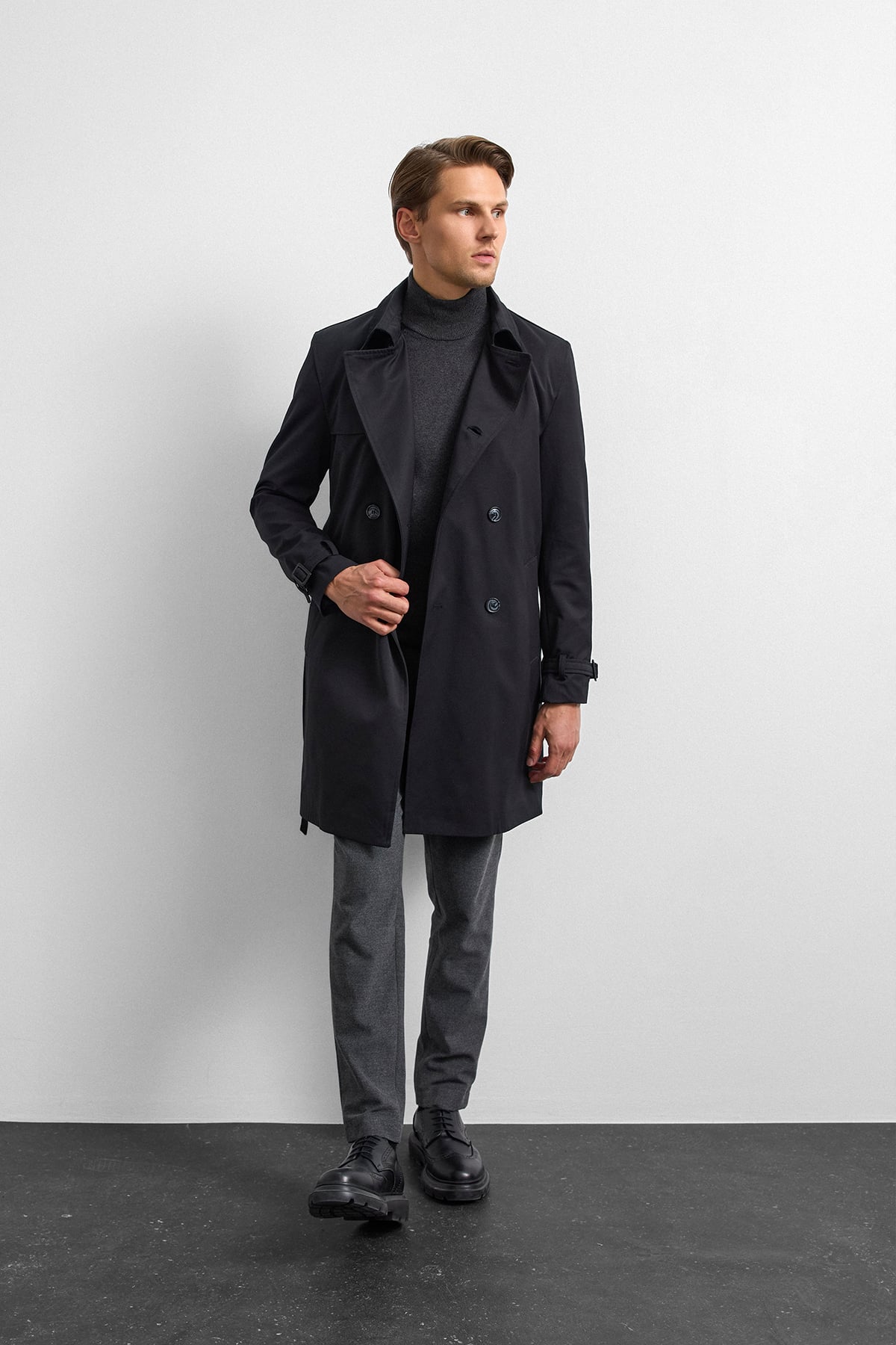 Siyah Casual Trençkot