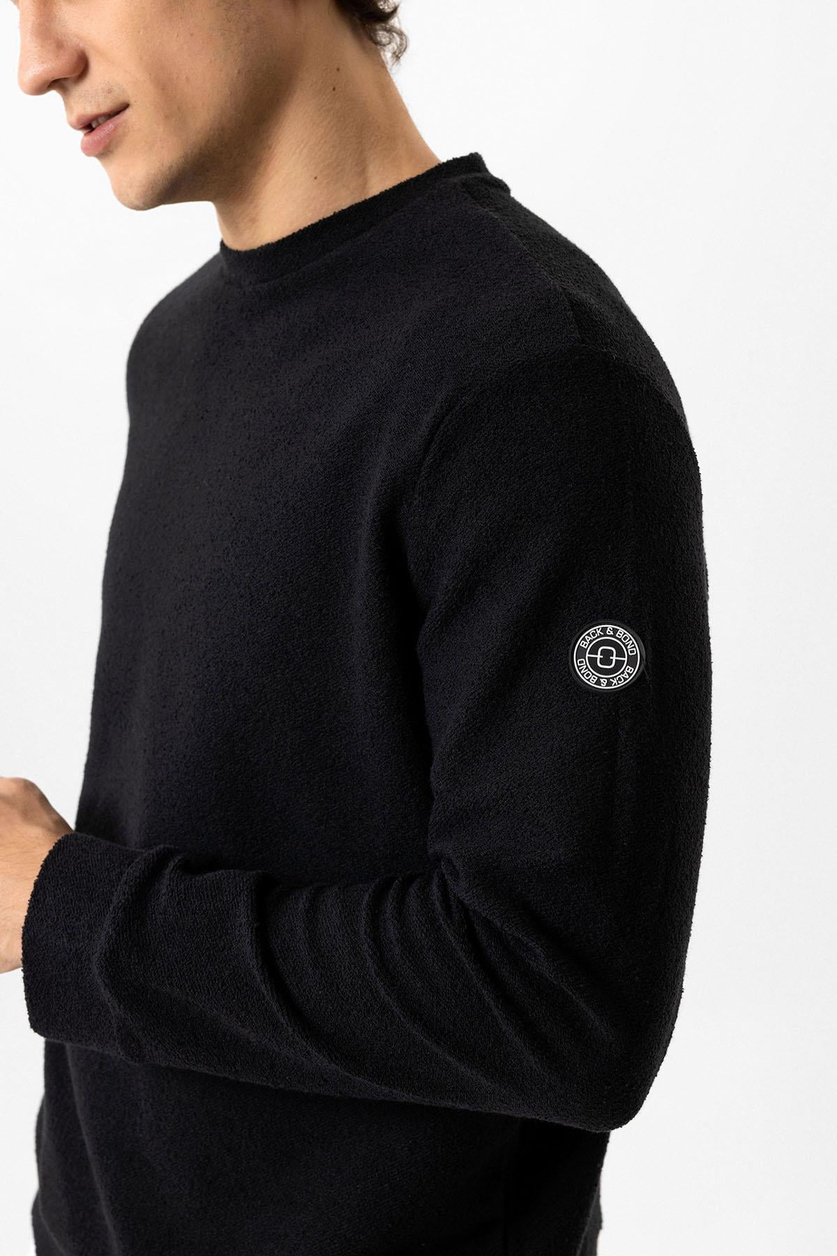 Siyah Regular Fit Pamuklu Yumuşak Dokulu Bisiklet Yaka Sweatshirt