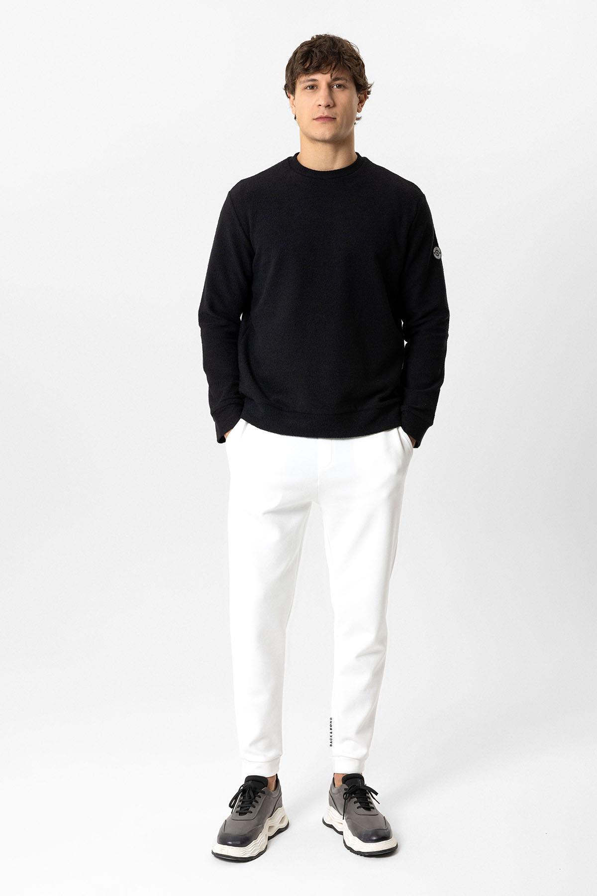 Siyah Regular Fit Pamuklu Yumuşak Dokulu Bisiklet Yaka Sweatshirt