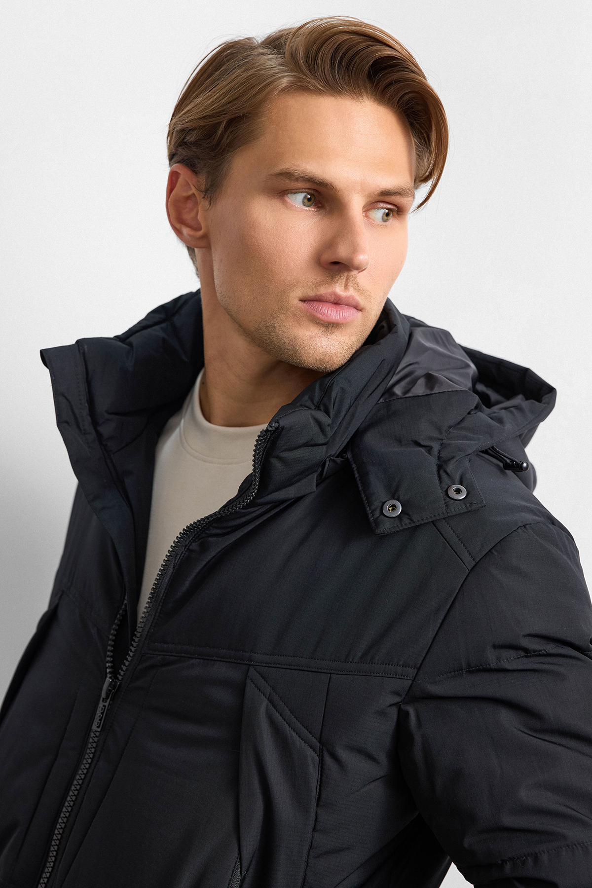 Siyah Relaxed Fit Puffer Mont