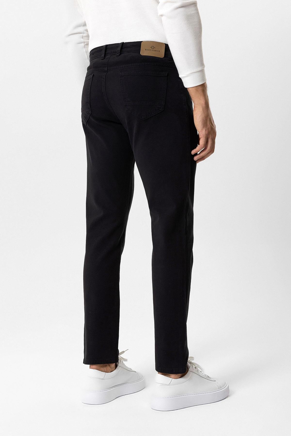 Siyah Slim Fit 5 Cepli Pamuklu Chino Pantolon