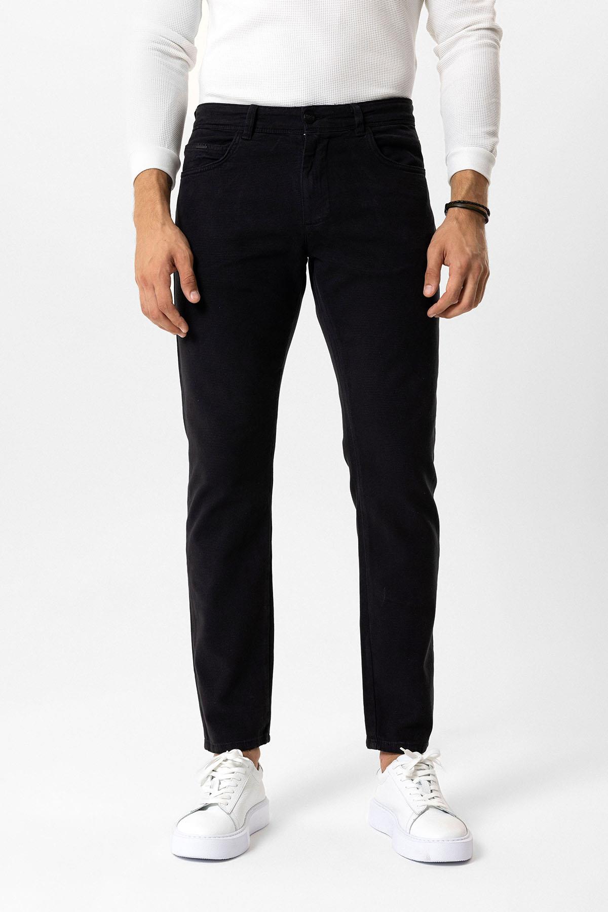 Siyah Slim Fit 5 Cepli Pamuklu Chino Pantolon
