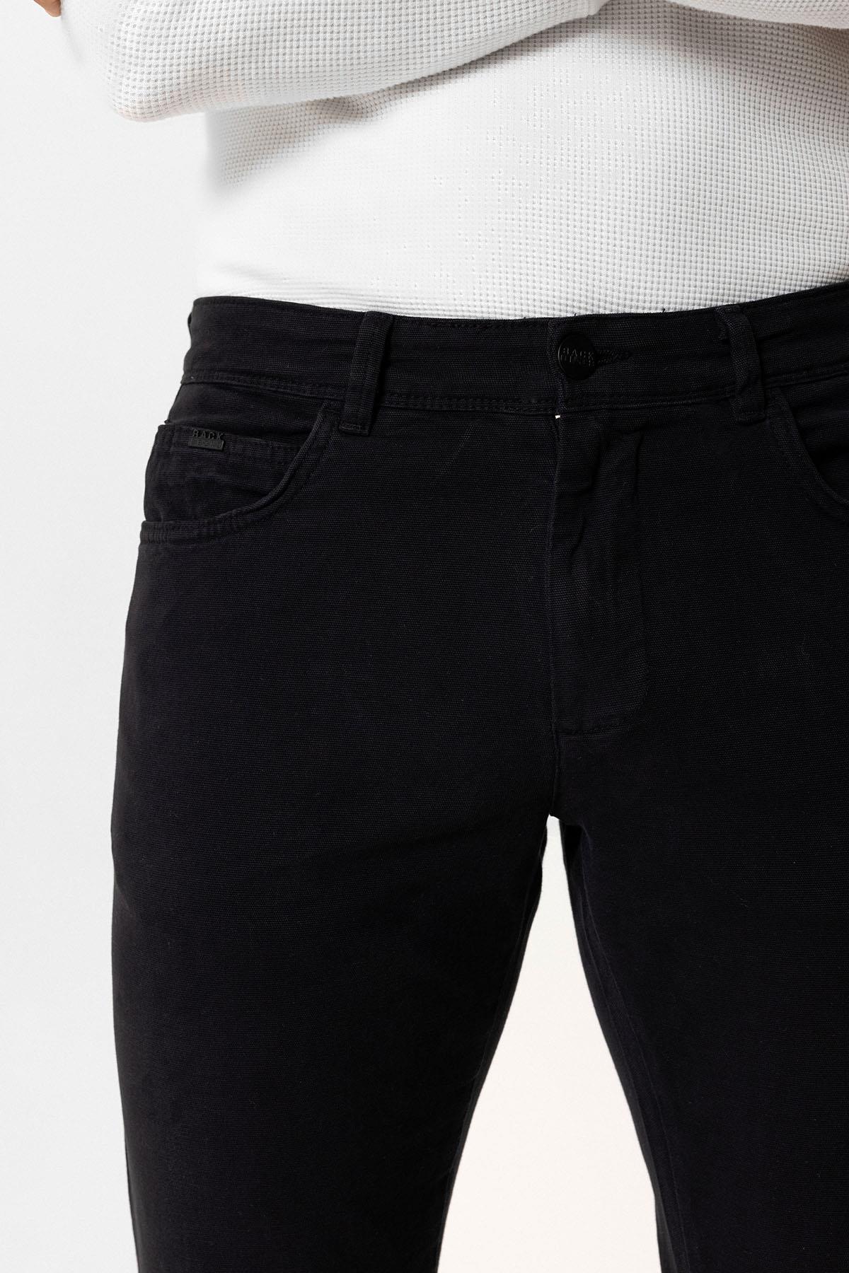 Siyah Slim Fit 5 Cepli Pamuklu Chino Pantolon
