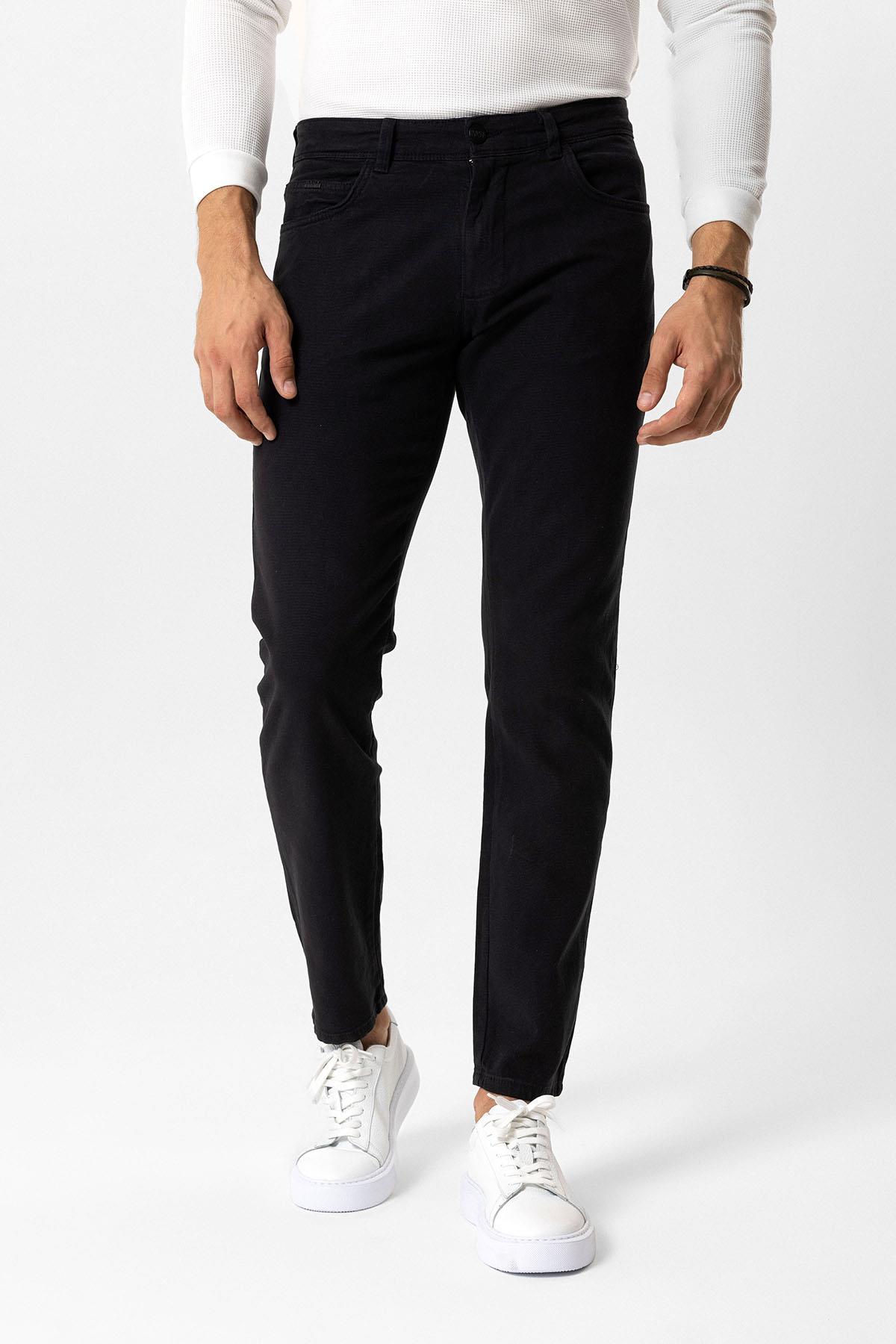 Siyah Slim Fit 5 Cepli Pamuklu Chino Pantolon