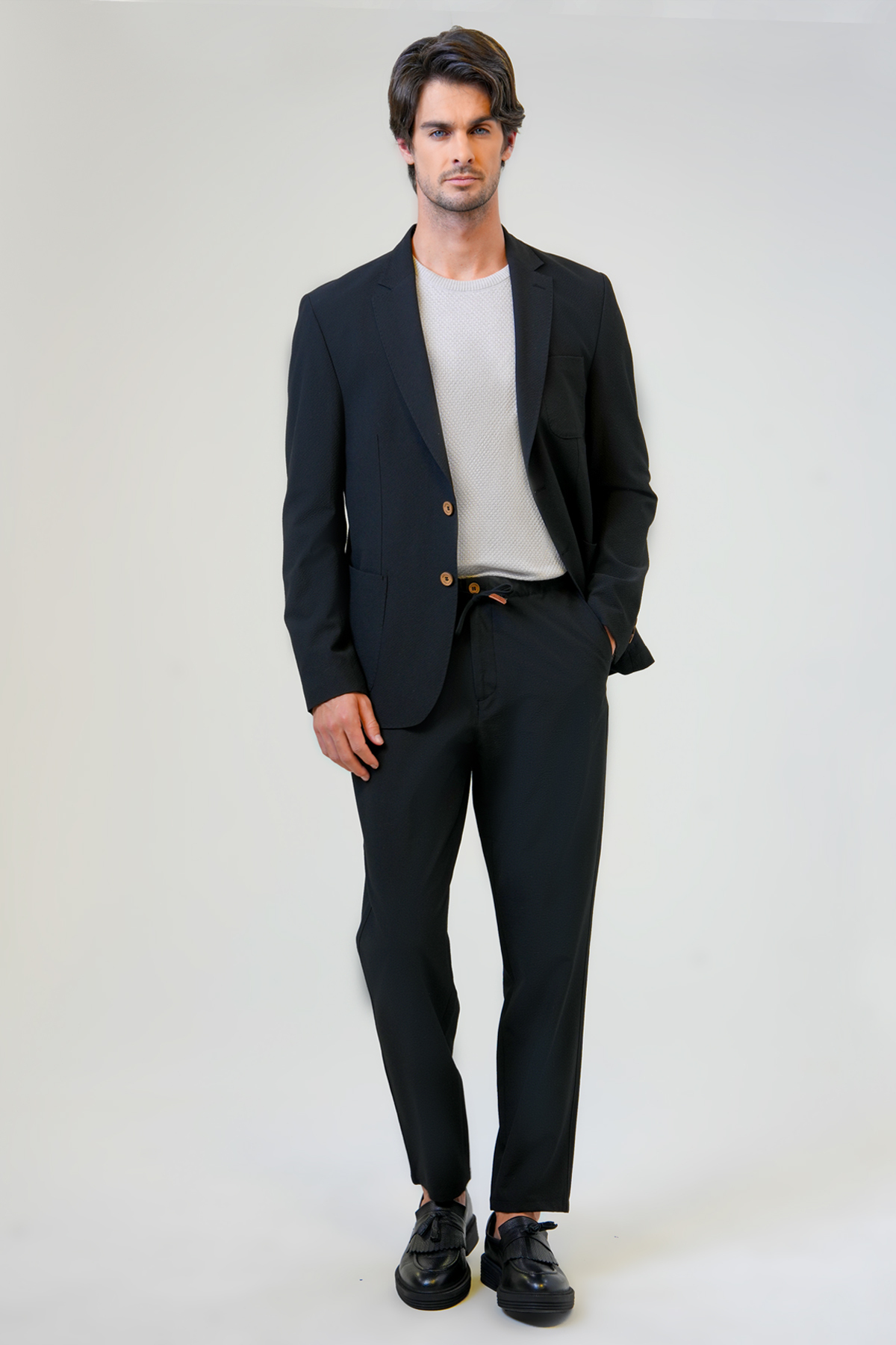 SLIM FIT MONO YAKA DOKUMA CEKET