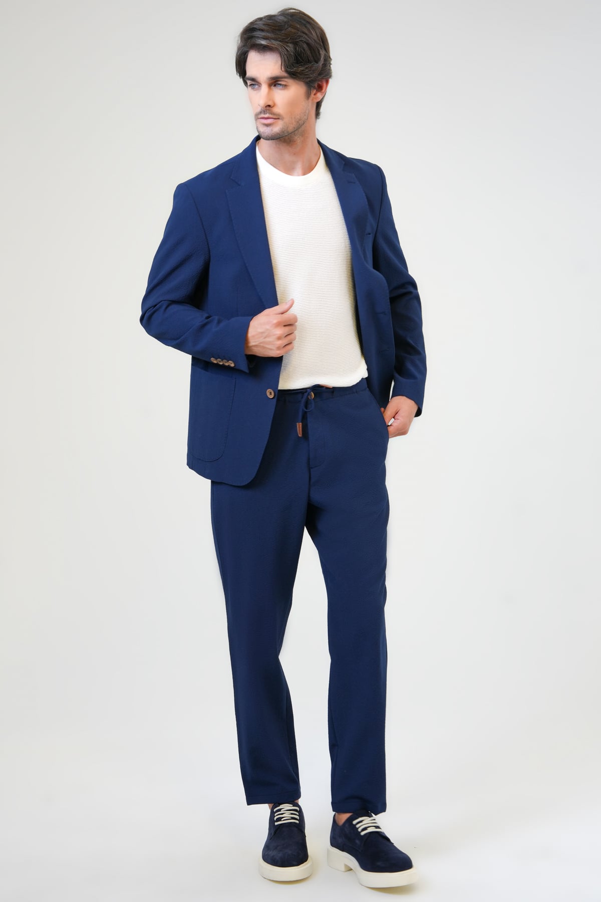SLIM FIT MONO YAKA DOKUMA CEKET