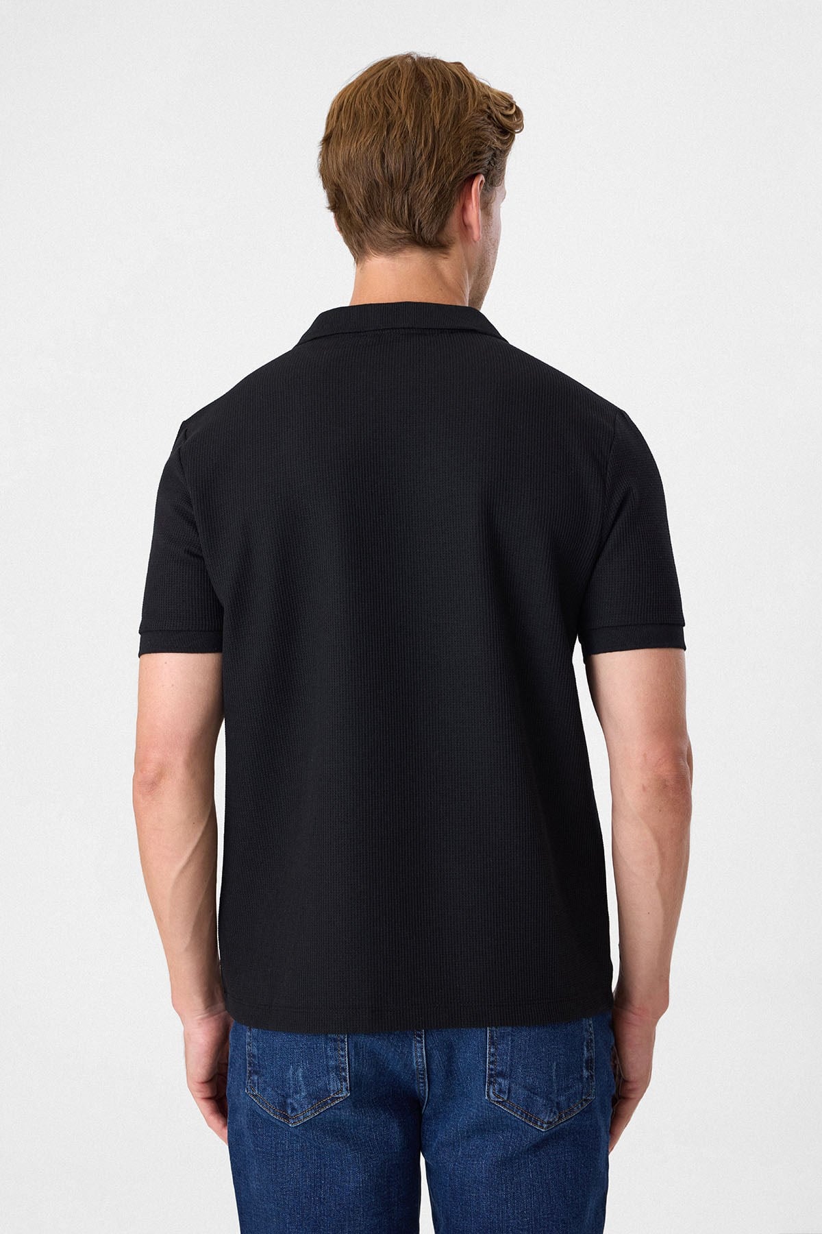 V PATLI POLO YAKA WAFFLE T-SHIRT