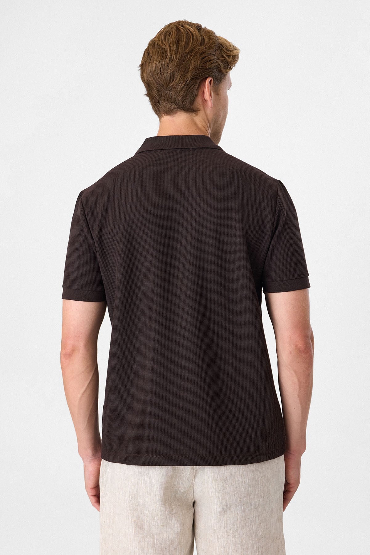 V PATLI POLO YAKA WAFFLE T-SHIRT