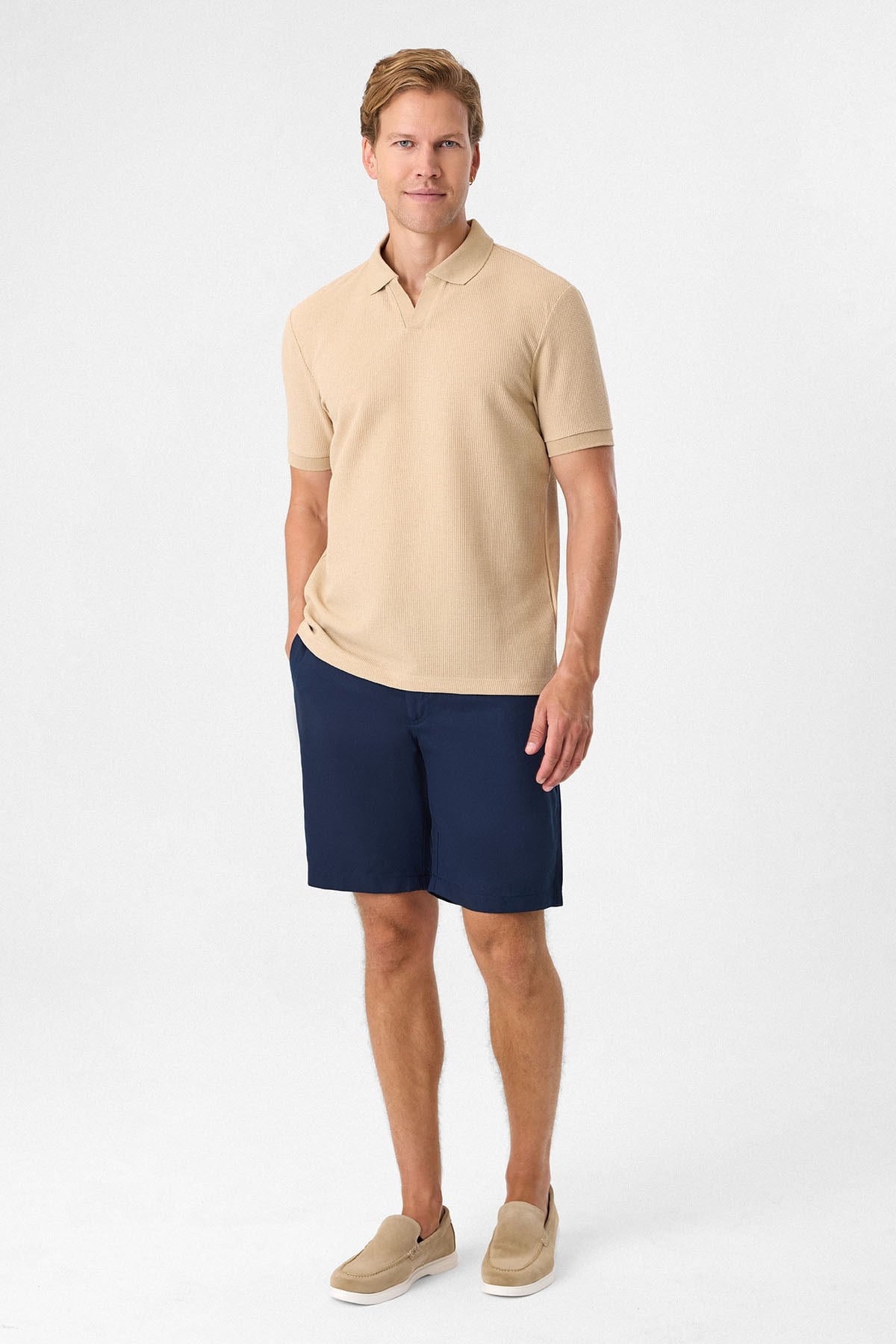 V PATLI POLO YAKA WAFFLE T-SHIRT