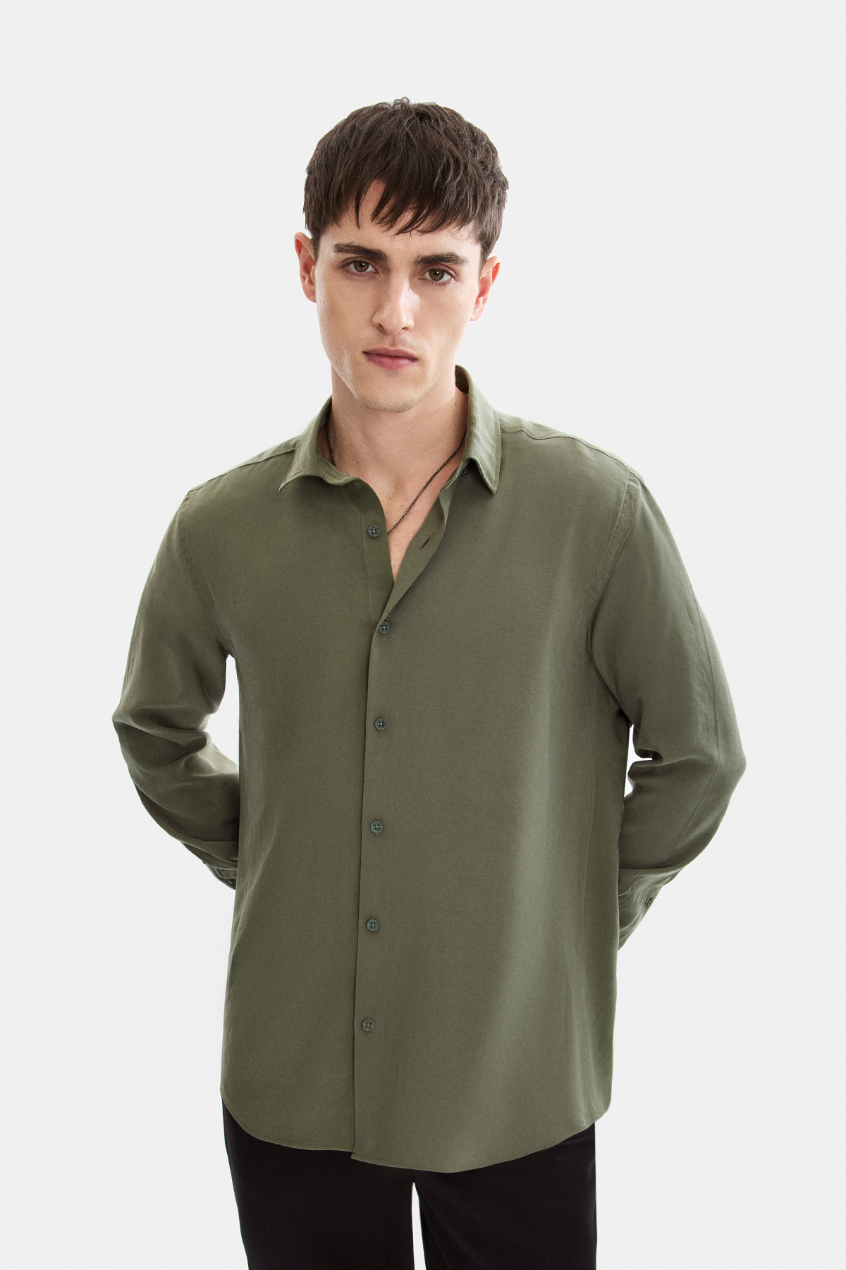 Yeşil Normal Yaka Comfort Fit Casual Gömlek 