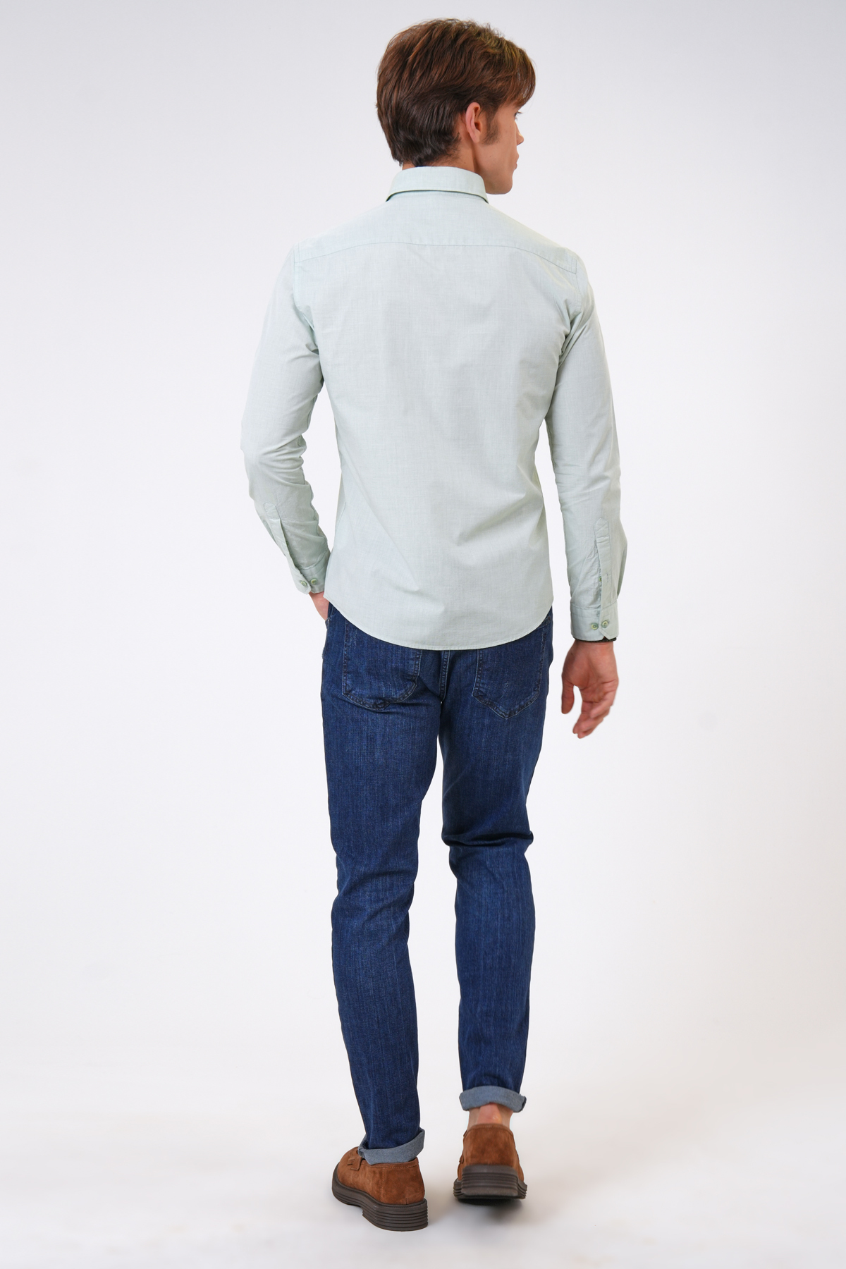 Yeşil Slim Fit %100 Pamuk Gömlek