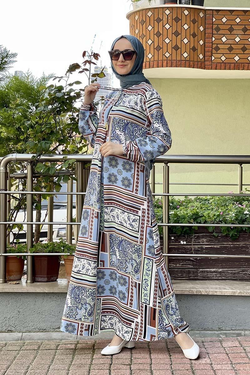 A Pileli Desenli Elbise Mint