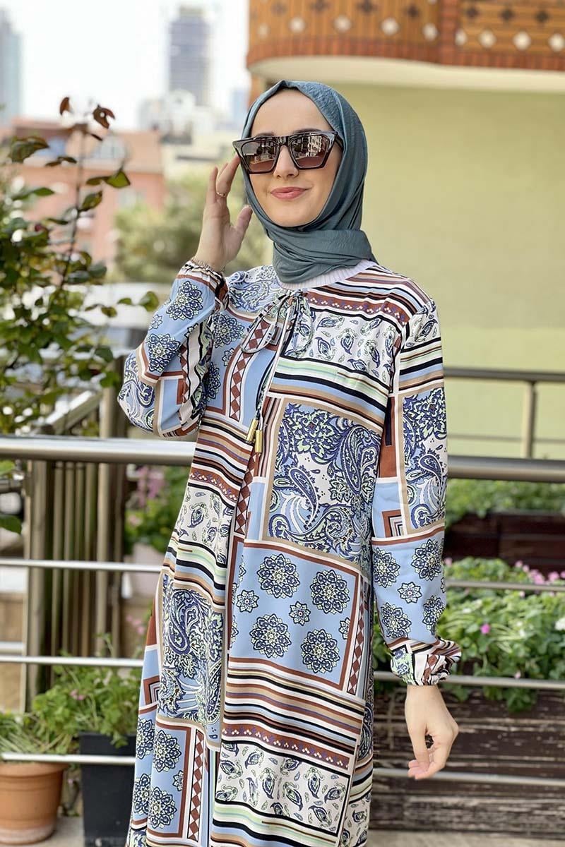 A Pileli Desenli Elbise Mint