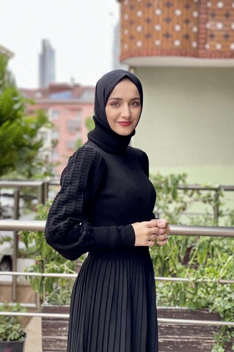 Balon Kol Triko Kazak Siyah