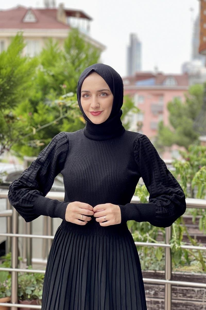 Balon Kol Triko Kazak Siyah