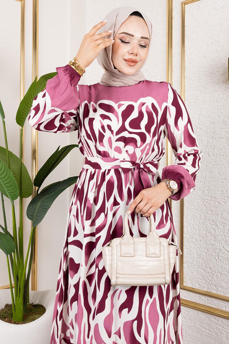 Batik Desenli Tesettür Elbise MÜRDÜM