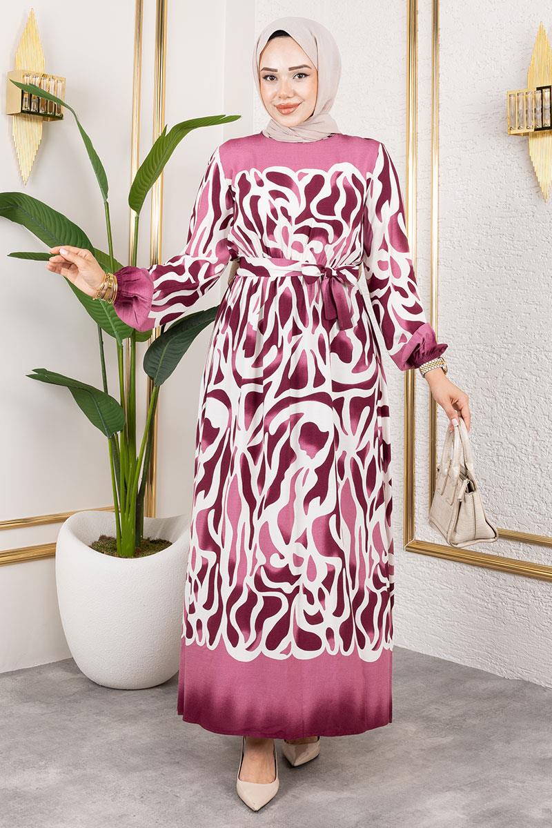 Batik Desenli Tesettür Elbise MÜRDÜM