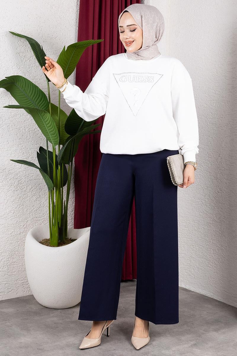 Beli Lastikli Bol Paça Pantolon LACİVERT