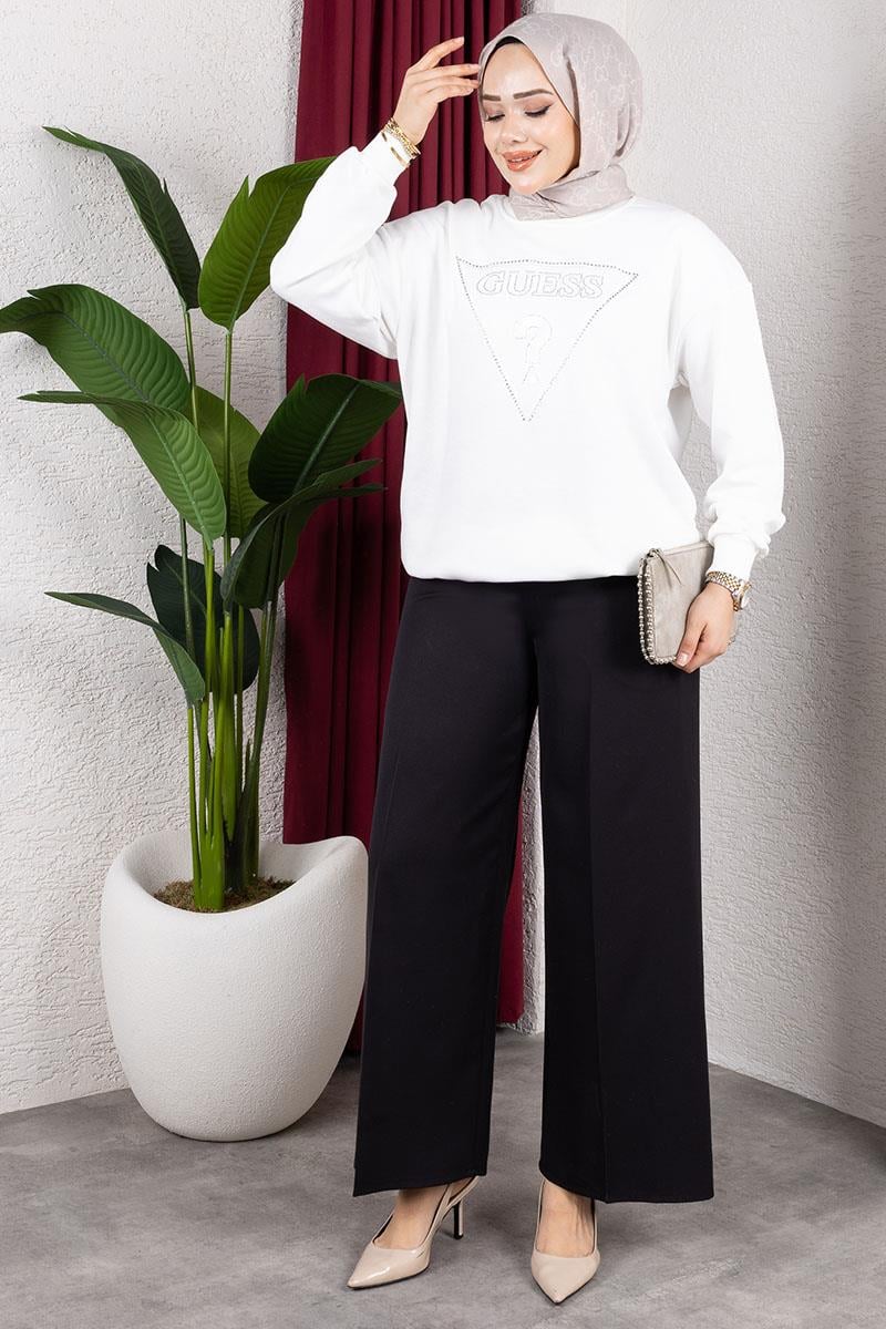 Beli Lastikli Bol Paça Pantolon SİYAH