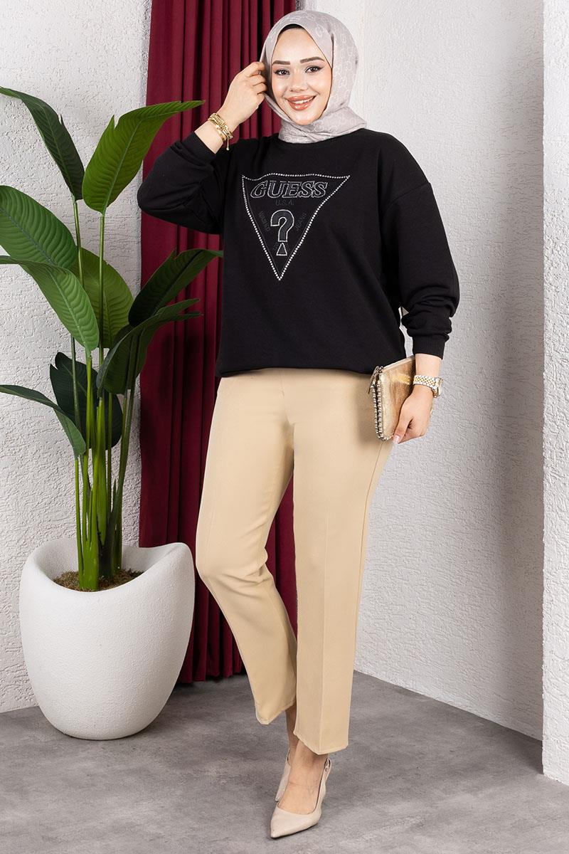 Beli Lastikli Krep Pantolon CAMEL