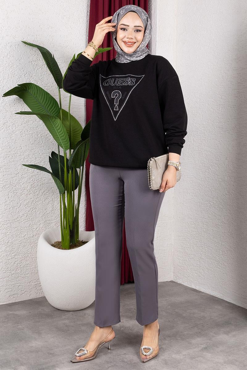 Beli Lastikli Krep Pantolon GRİ