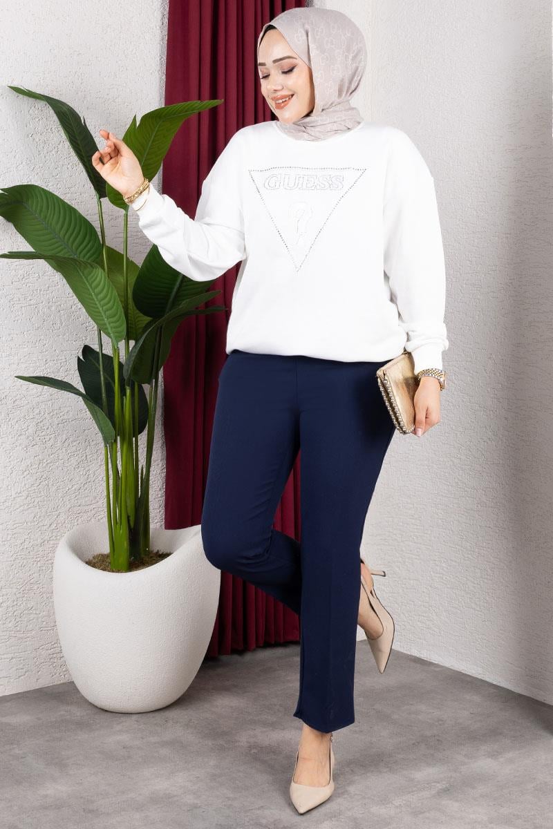 Beli Lastikli Krep Pantolon LACİVERT
