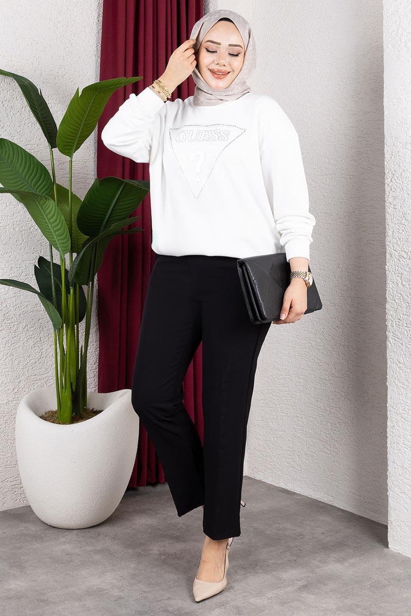 Beli Lastikli Krep Pantolon SİYAH