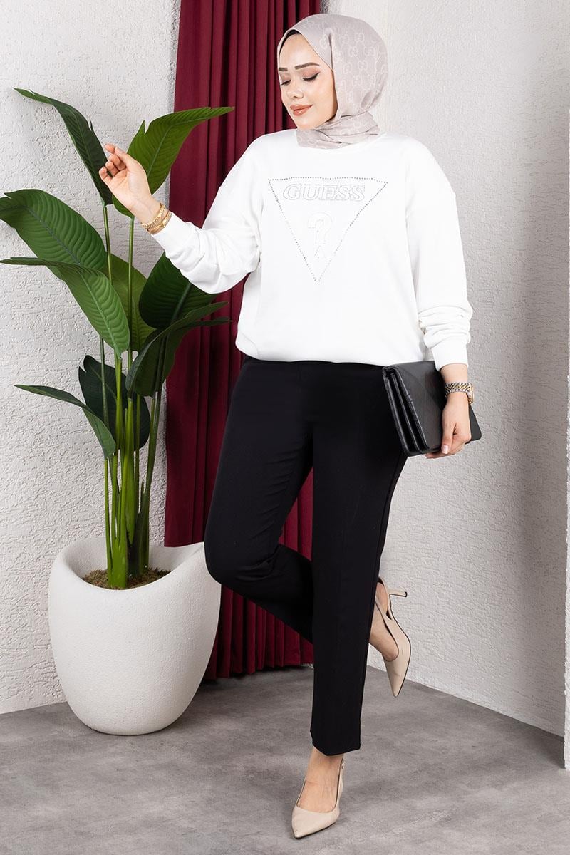 Beli Lastikli Krep Pantolon SİYAH