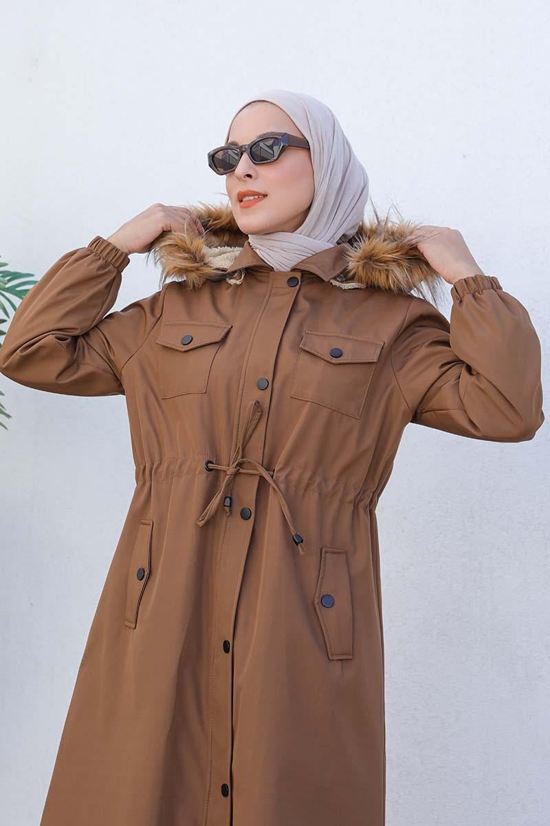 Bondit Kumaş Kürklü Kaban Taba