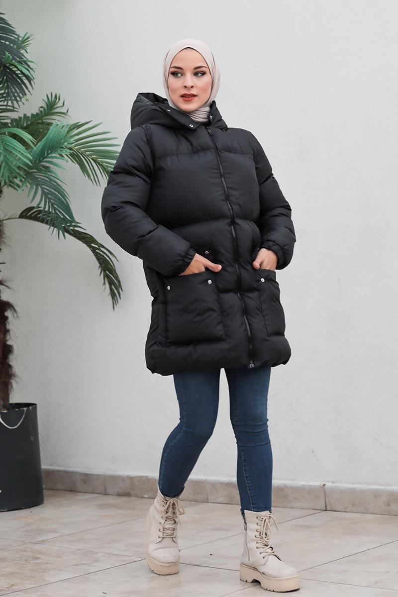 Cepli Şişme Mont Siyah