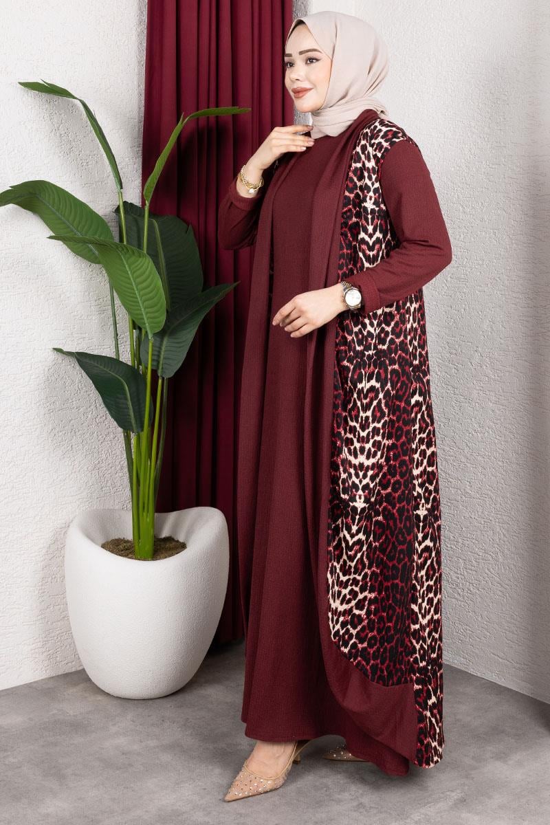 Desenli  Bürümcük Yelekli Takım BORDO
