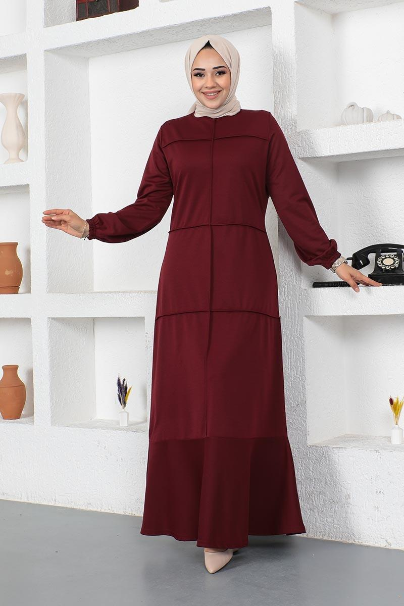 Dikiş Detaylı Elbise Bordo