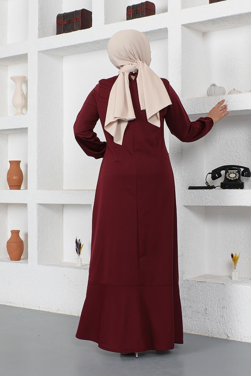 Dikiş Detaylı Elbise Bordo