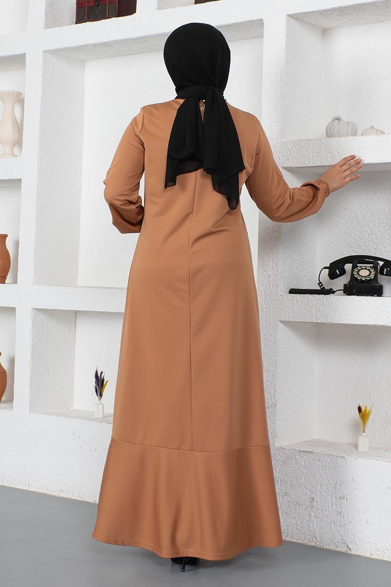 Dikiş Detaylı Elbise Taba