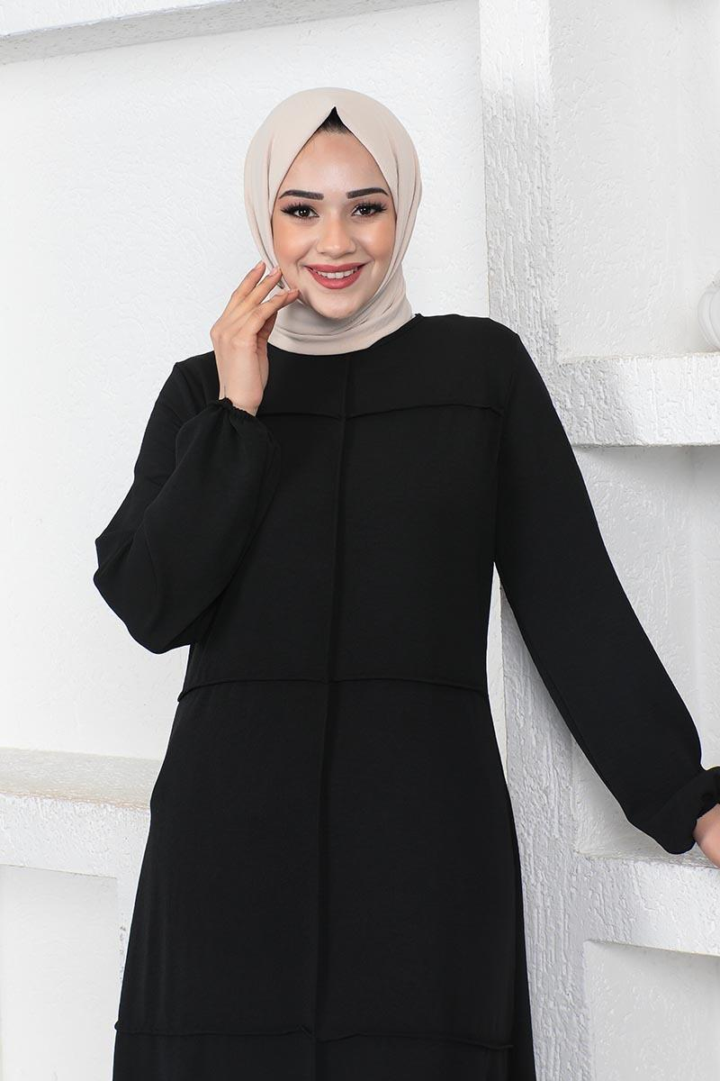Dikiş Detaylı Model Elbise Siyah